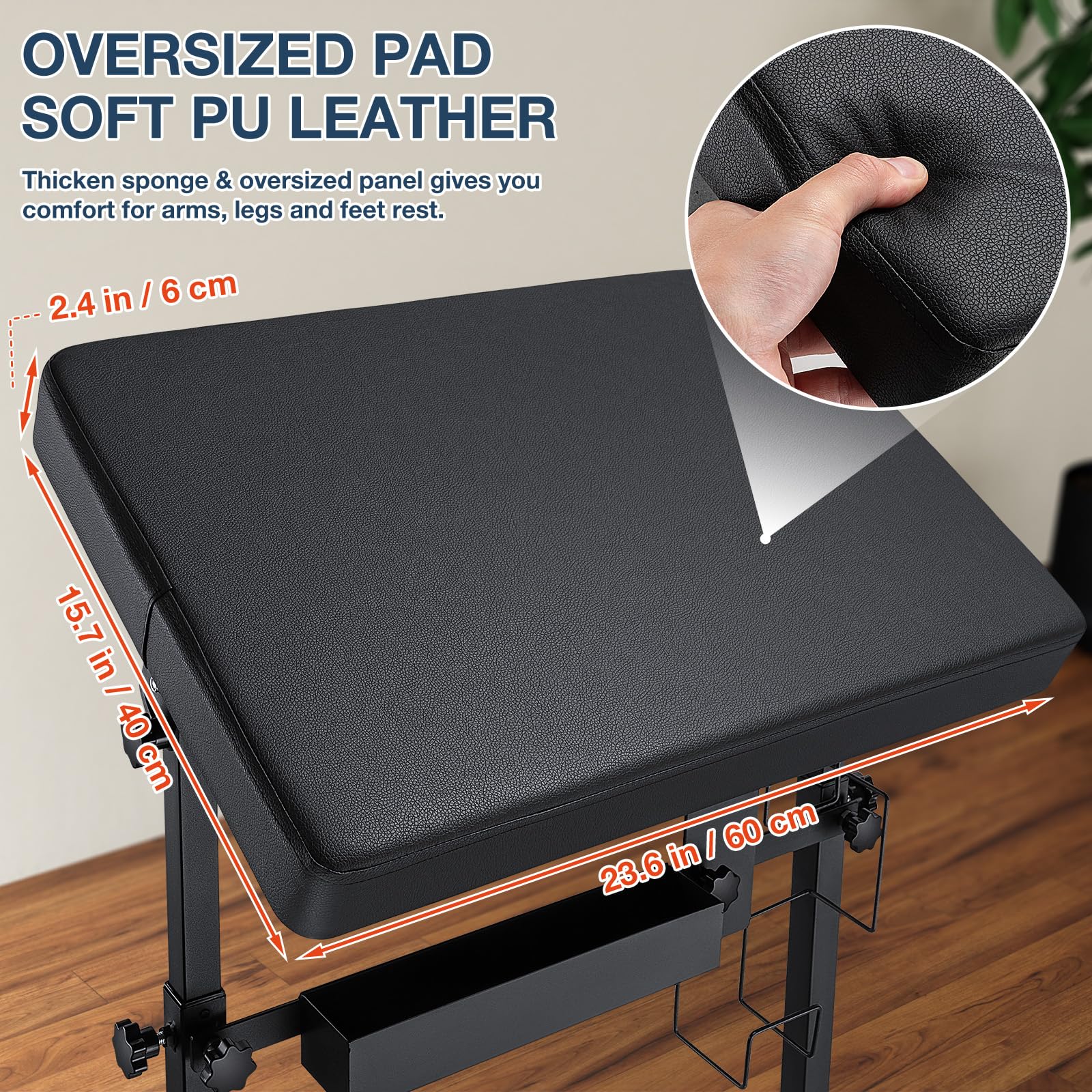 Professional Adjustable Tattoo Armrest Stand with Black PU Leather Pad - 70° Rotation, Height Adjustable, Sturdy 4-Corner Base - Perfect for Tattoo Artists, Studios & Home Tattoo Practice
