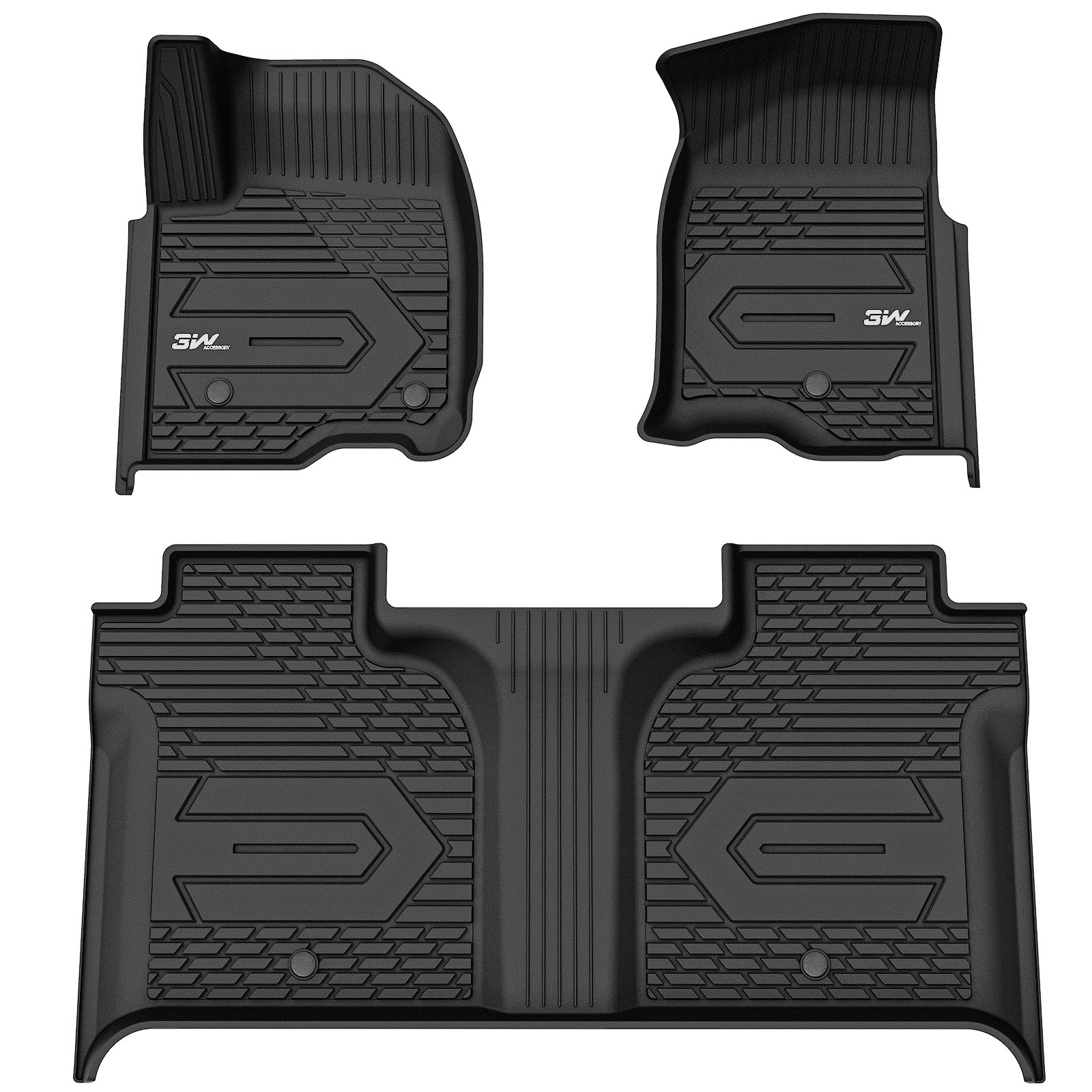 3W Custom Fit All-Weather TPE Floor Mats for 2019-2025 Chevy Silverado & GMC Sierra 1500/2500HD/3500HD Crew Cab - Durable Protection with Factory Carpeted Storage - Perfect for Off-Roading, Daily Commute & Winter Weather