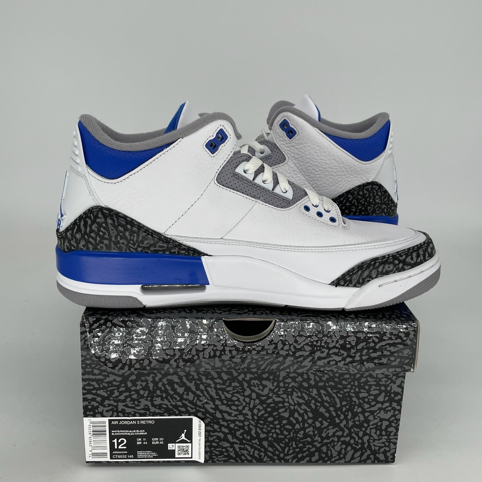 AIR JORDAN 3 RACER BLUE Men's Basketball Shoes - Size 12 (CT8532-145) - Retro Sneakers for Running, Training & Streetwear Fashion