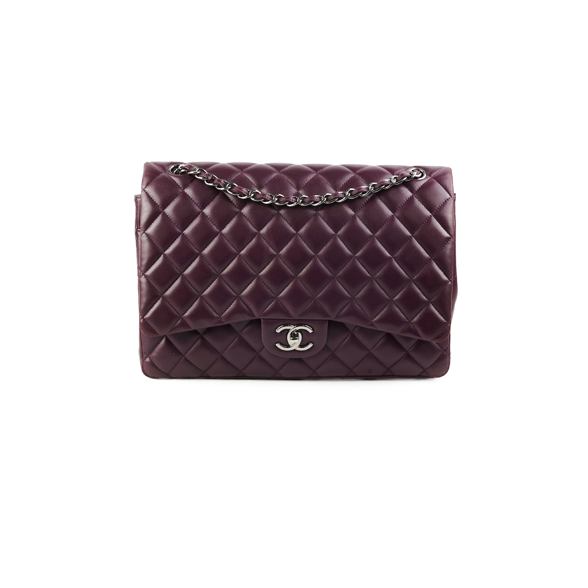 Authentic Chanel Maxi Lambskin Jumbo Flap Bag in Dark Purple - Luxury Designer Handbag for Women, Perfect for Evening Events & Special Occasions