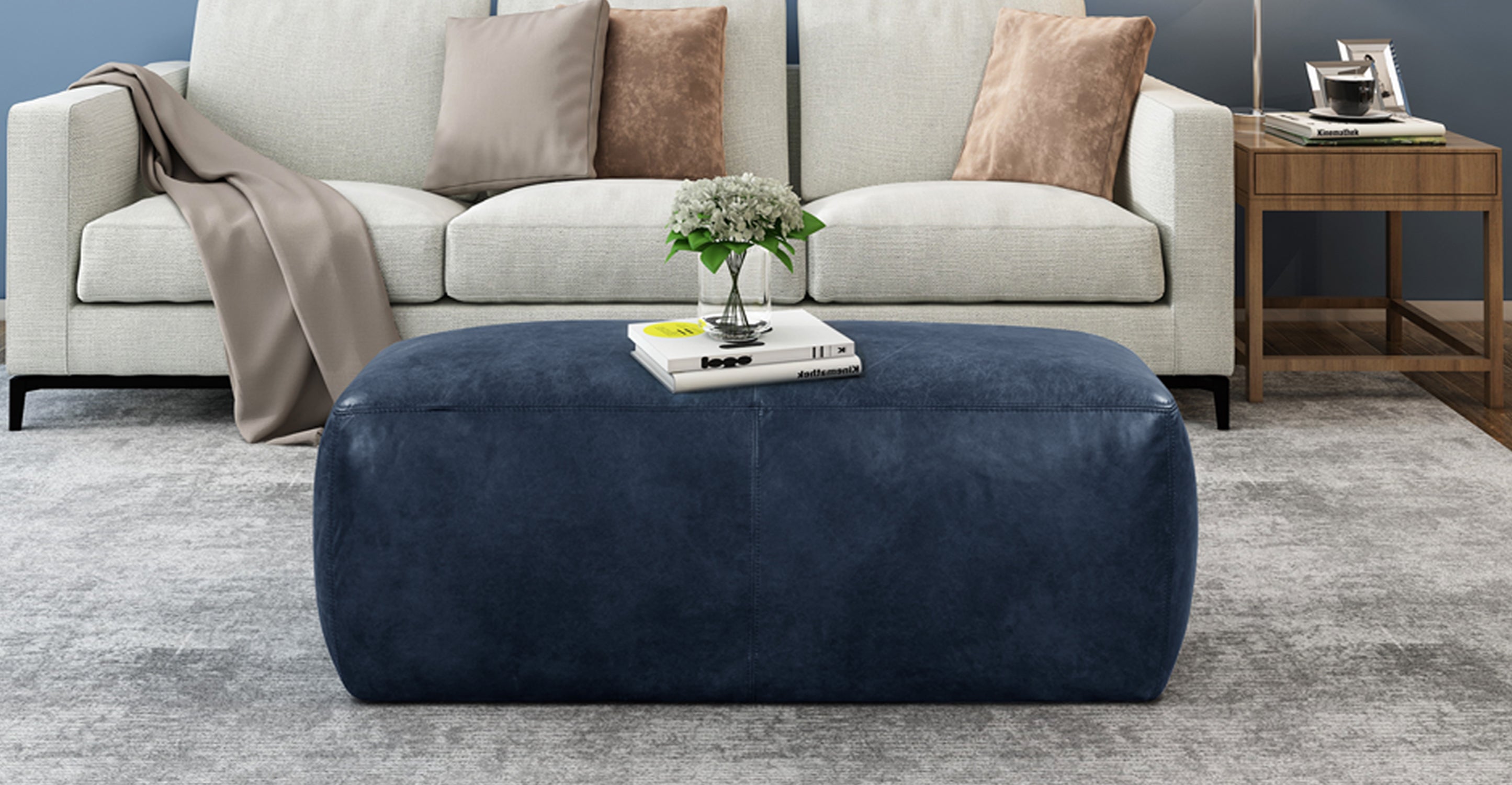 Premium Denver Leather Ottoman - Soft & Durable Footrest, Storage Bench - Perfect for Living Room, Bedroom, Home Decor & Relaxation