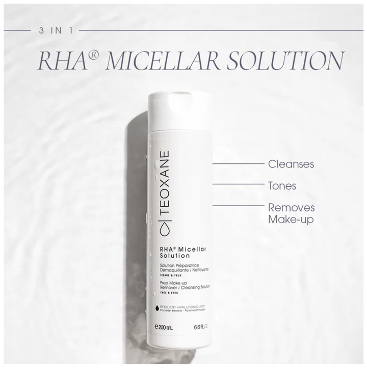 Teoxane RHA Micellar Solution 200ml - 3-in-1 Cleansing Water for Face, Eyes & Lips | Gentle Makeup Remover & Skin Hydration | Perfect for Daily Skincare & Travel