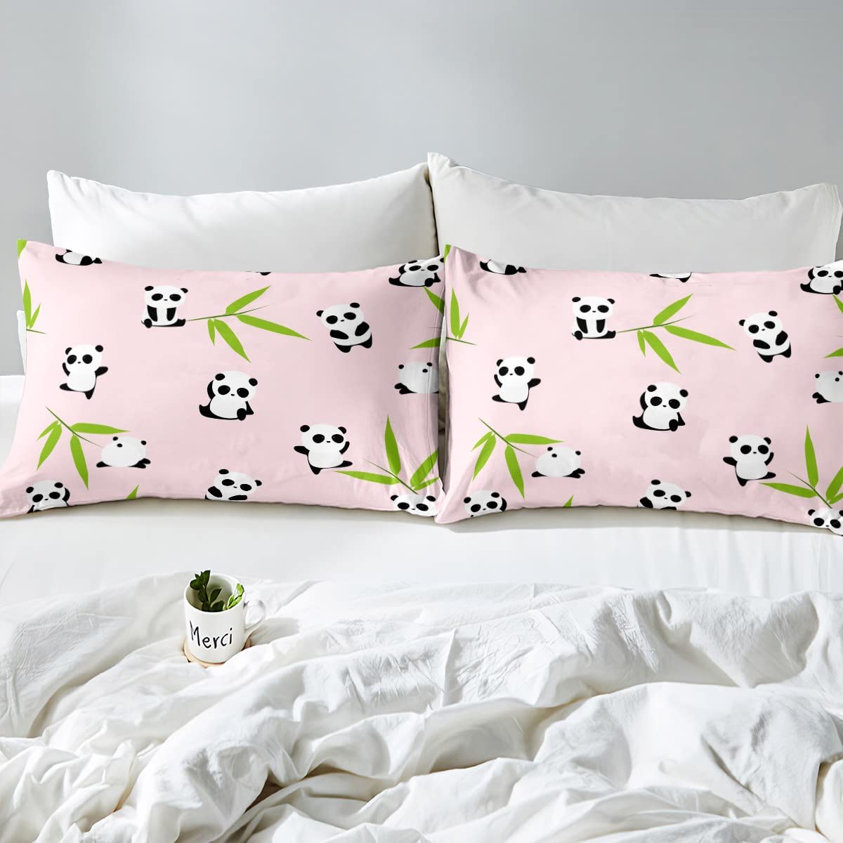 Cute Panda Printed Fitted Sheet Set for Kids - Breathable Cartoon Panda Bear Bedding, Pink Bed Cover for Boys & Girls - Queen Size - Perfect for Nursery, Bedroom Decor & Gift Giving