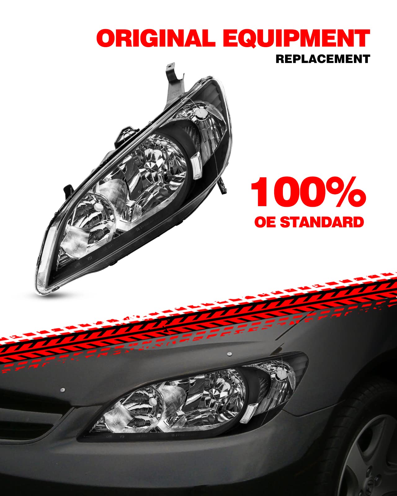 Torchbeam Headlight Assembly Compatible with Honda Civic 2005-2004 - Black Housing & Clear Lens (Driver & Passenger Side) | Replacement for Foggy/Broken Headlights | Improved Night Driving Visibility