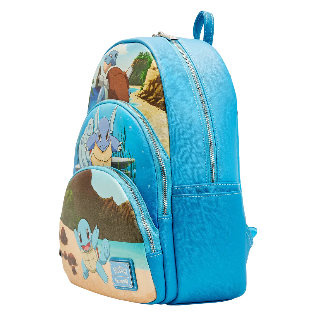 Pokemon Squirtle Evolution Triple Pocket Mini Backpack for Kids - Cute Waterproof School Bag for Travel, Hiking & Everyday Use