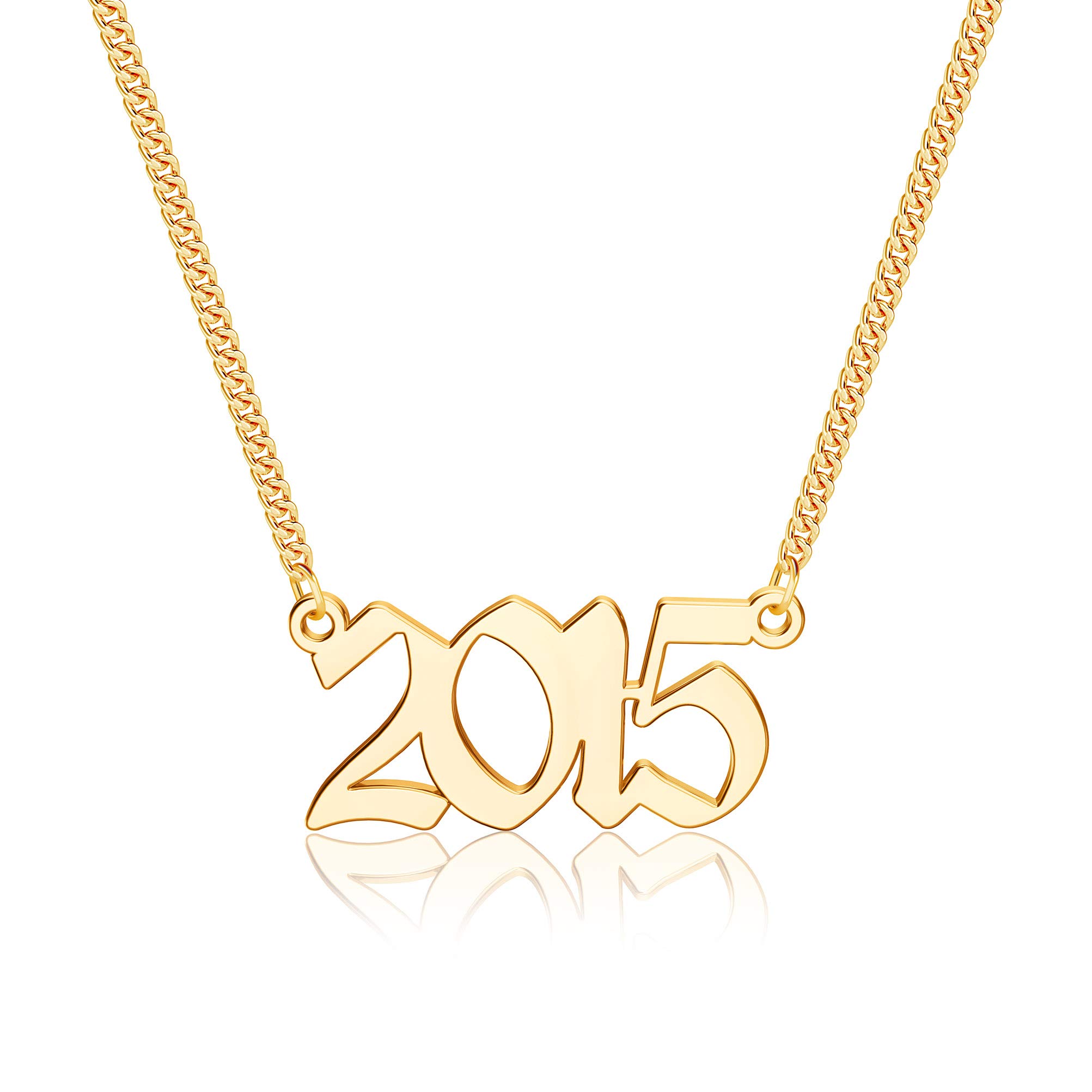 IEFSHINY 18K Gold Plated Birth Year Necklace for Women - Personalized Old English Pendant Jewelry Gift for Best Friend, Sister, Mom (1970-2021) | Birthday, Anniversary, Mother's Day, Graduation Gift Idea