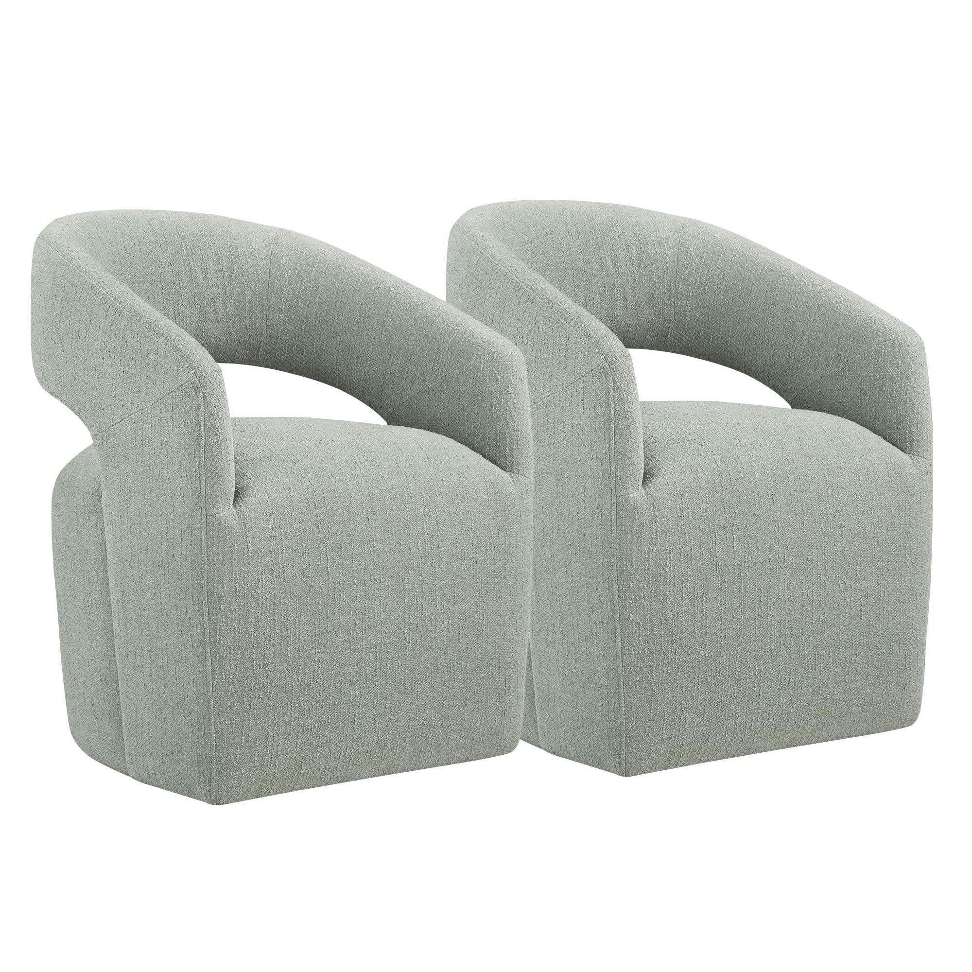 Modern Upholstered Barrel Armchairs with Casters - No Assembly Dining Chairs Set of 2 (Fog Gray) - Perfect for Dining Room, Bedroom, Living Room & Home Office