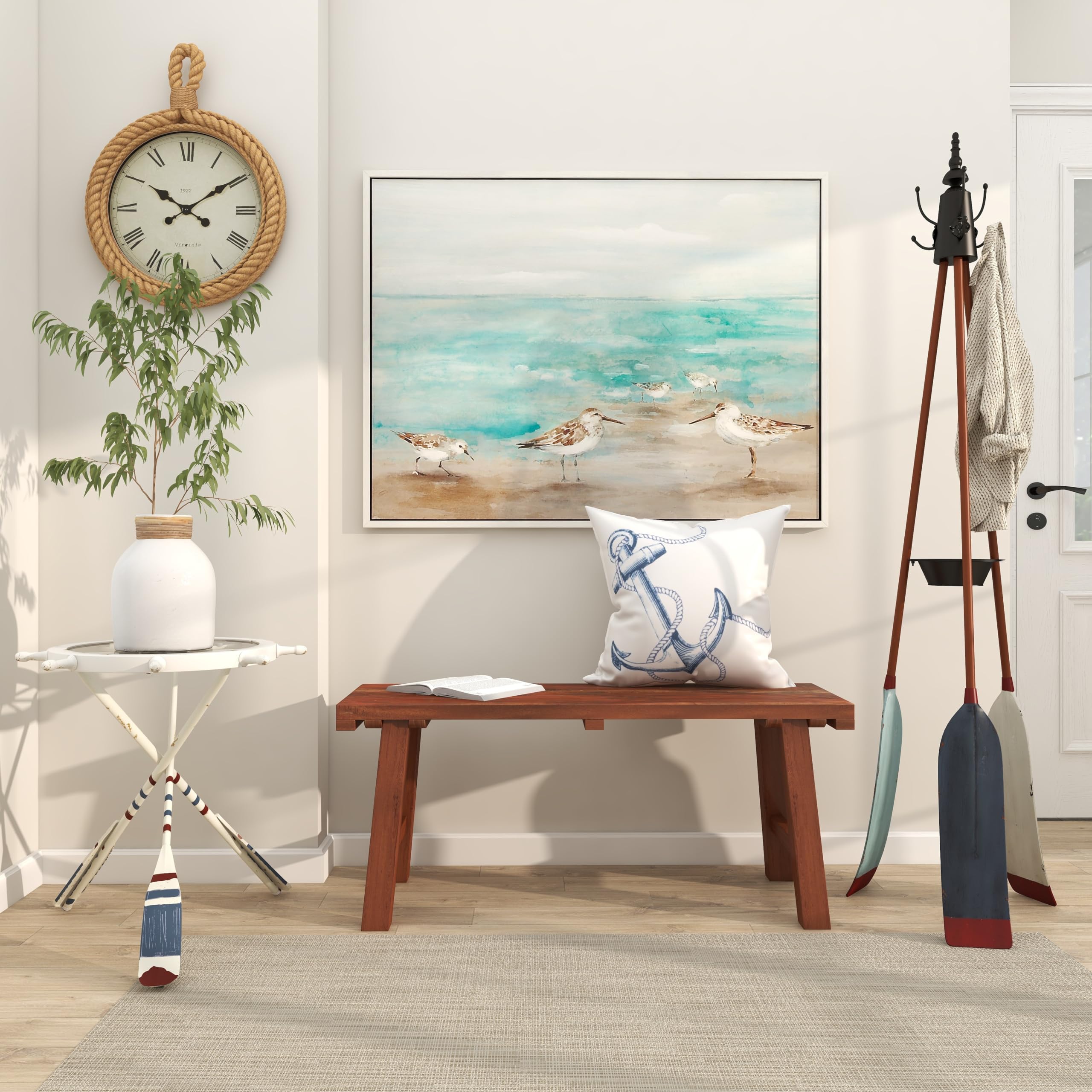 Deco 79 Nautical White Metal Ship Wheel Side Table with Oar Shaped Legs - 23x23x24 Inches - Coastal End Table for Living Room, Bedroom or Patio Decor