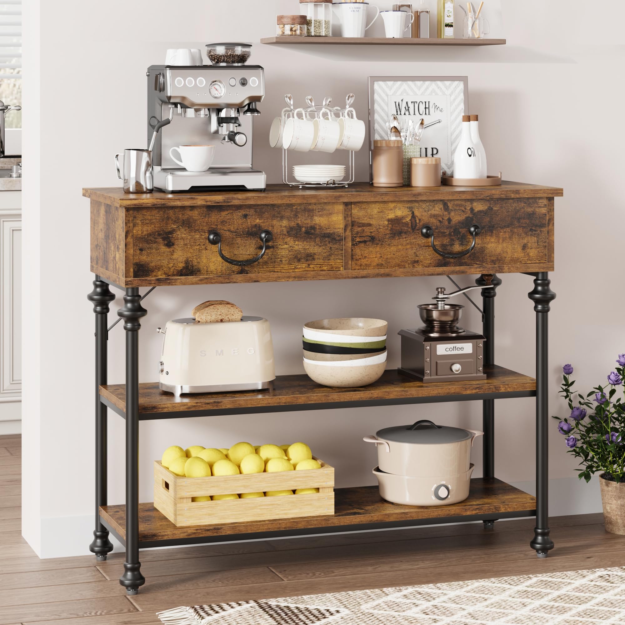 IDEALHOUSE Rustic Brown Console Table with 2 Drawers & Storage Shelves - Narrow Entryway Table for Living Room, Hallway, Sofa | Perfect for Small Spaces, Home Decor & Organizing Keys, Mail
