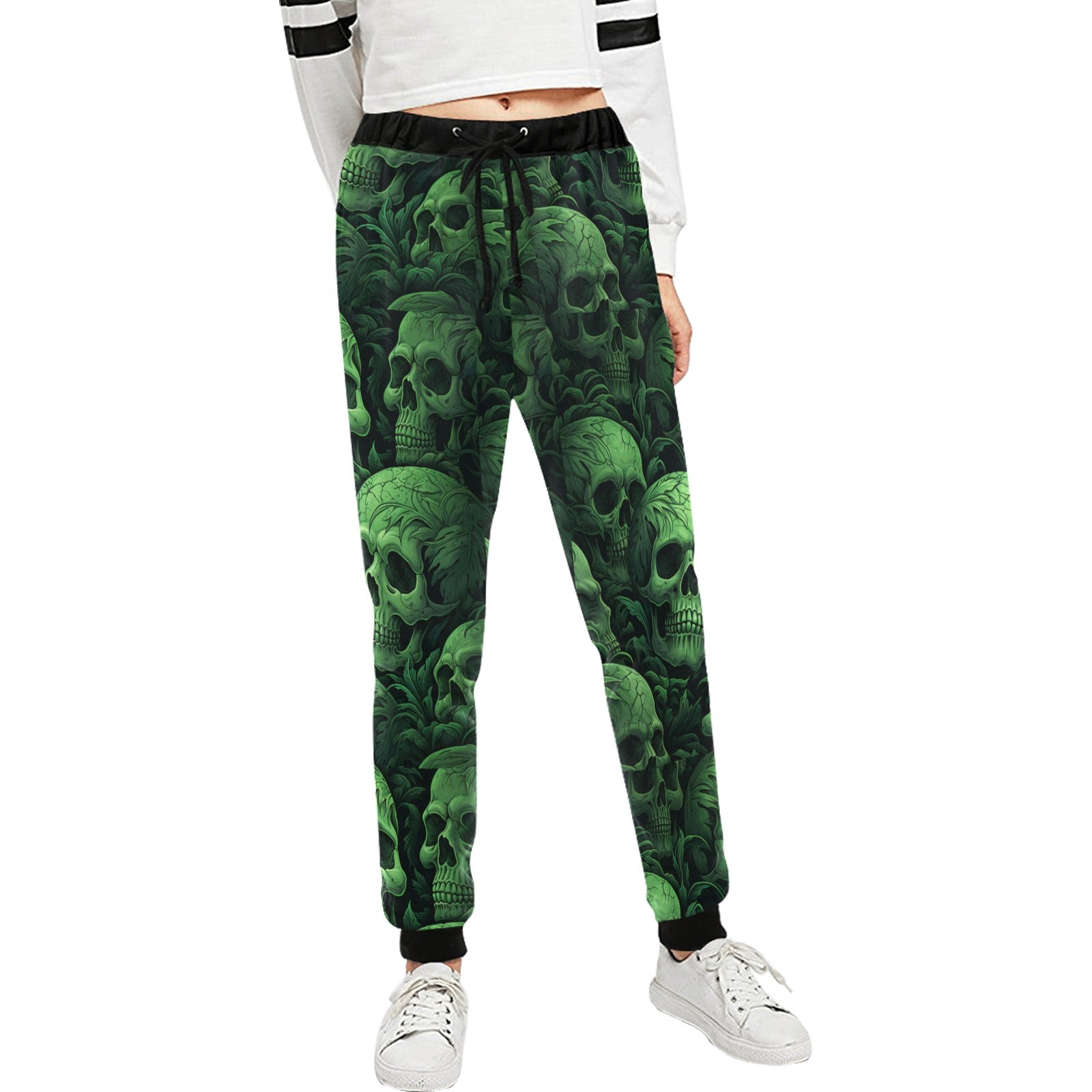 Green Skull Print Casual Sweatpants for Men - Comfortable Lounge Pants for Home, Gym & Streetwear Fashion