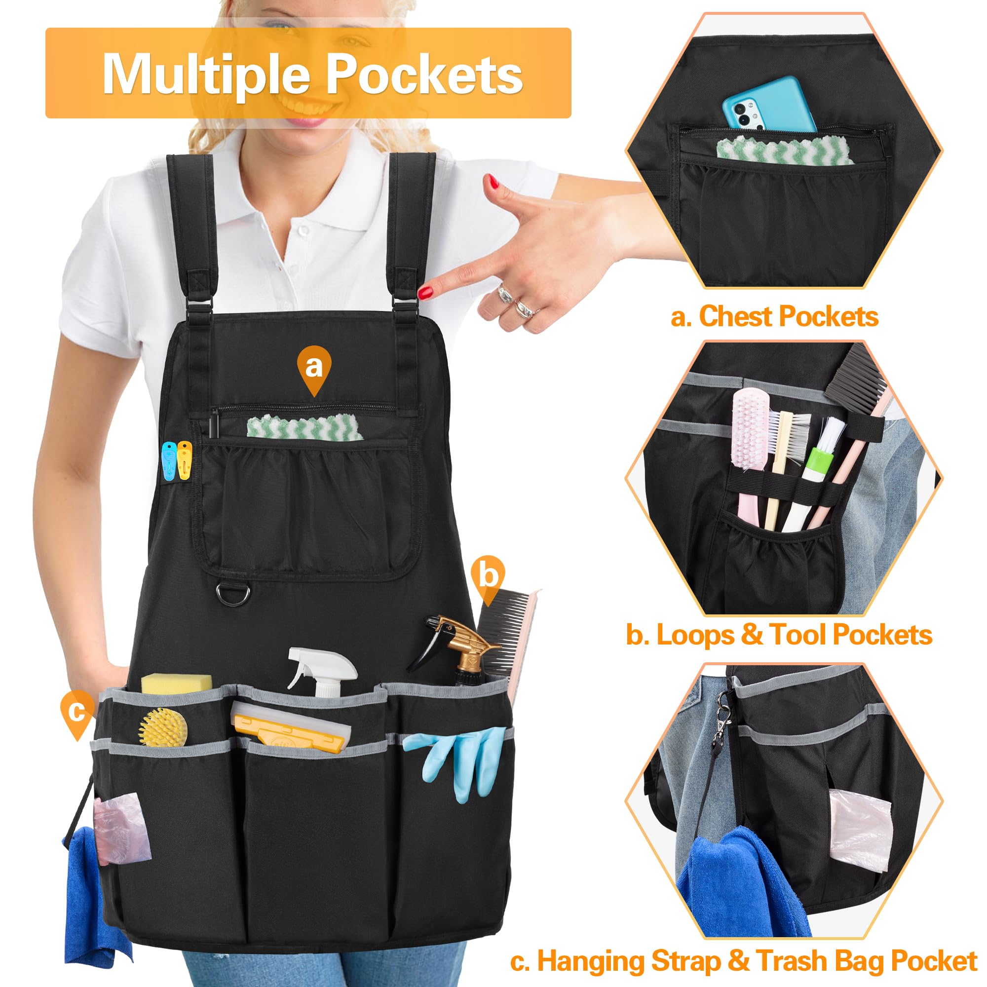 **Large Water-Resistant Cleaning Apron with Dual Shoulder Straps & Multiple Pockets - Housekeeping Work Supplies Organizer for Women & Men (Apron Only) - Ideal for House Cleaning, Janitorial Work & DIY Projects**