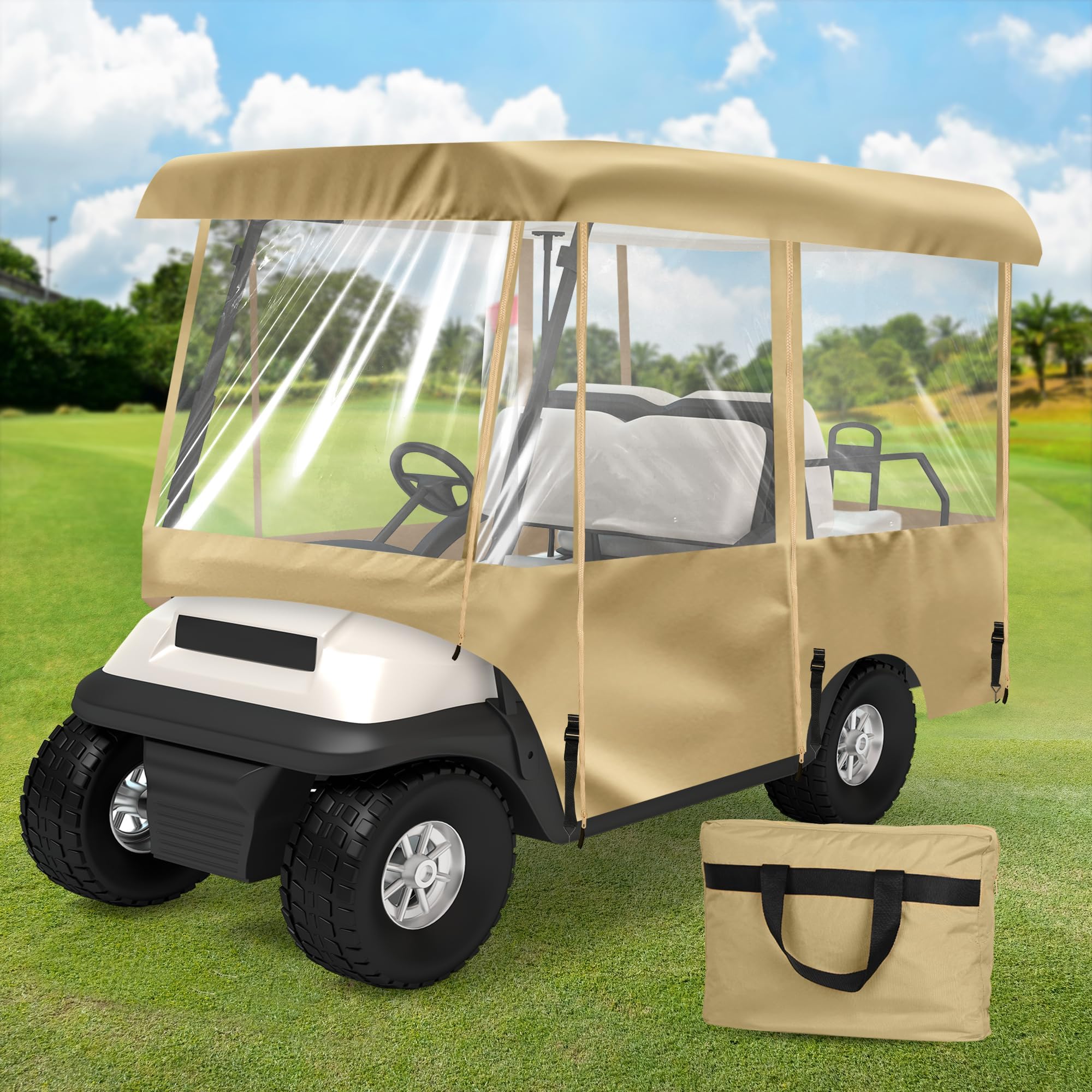 SHANTRA Universal Golf Cart Enclosure Cover for 2/4 Passengers - Waterproof Rain Protection with 4-Sided Clear Windows | Portable Design with Carry Bag | Perfect for Outdoor Golfing, Camping & RV Trips