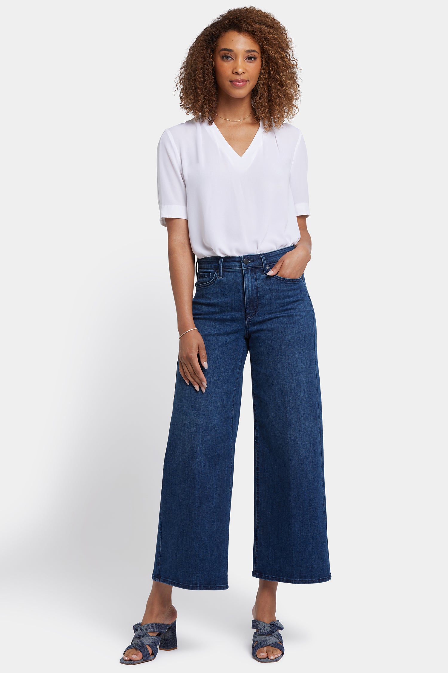 Brodi Women's Wide Leg Ankle Jeans - High Waisted Stretch Denim Pants in Ibiza Blue Wash | Casual Chic Outfit for Streetwear & Everyday Wear