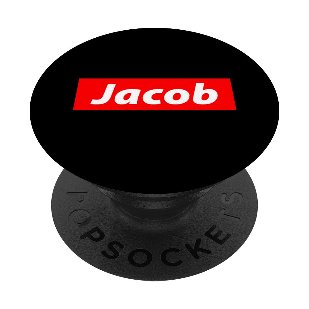 Jacob Gift - Personalized Red Box Logo Name PopSockets Grip & Stand for iPhone, Samsung, iPad | Perfect Gift for Jake, Birthday Present, Phone Accessory for Work & Travel