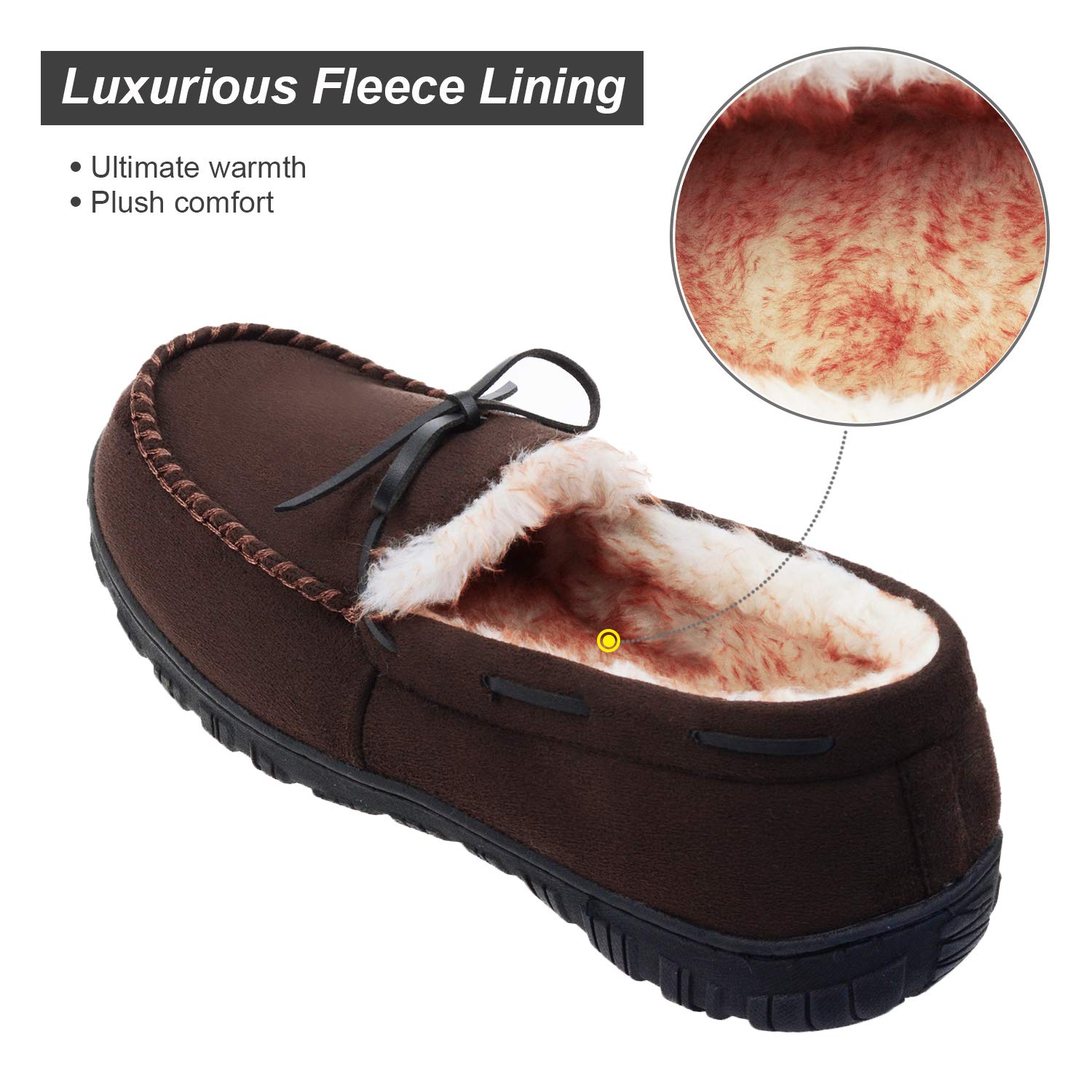 LA PLAGE Men's Memory Foam Moccasin Slippers - Warm Plush Indoor/Outdoor House Shoes for Winter Comfort - Perfect for Lounging, Running Errands & Cozy Home Wear