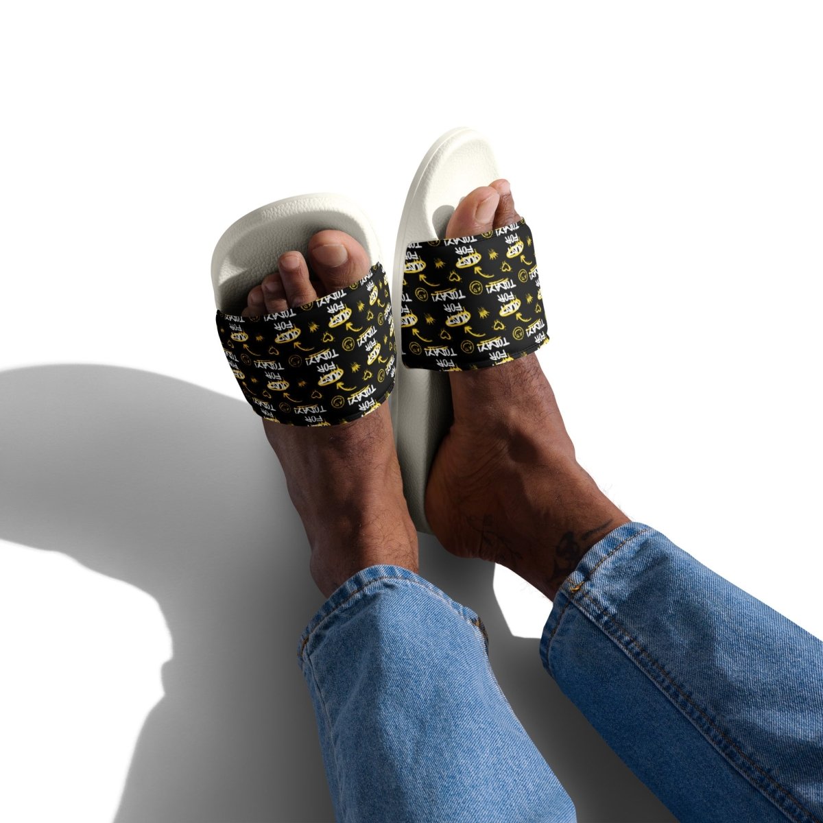 Just for Today Men's Graffiti Slides - Bold & Comfortable Street Style Sandals for Casual Wear, Beach, Pool, and Outdoor Activities