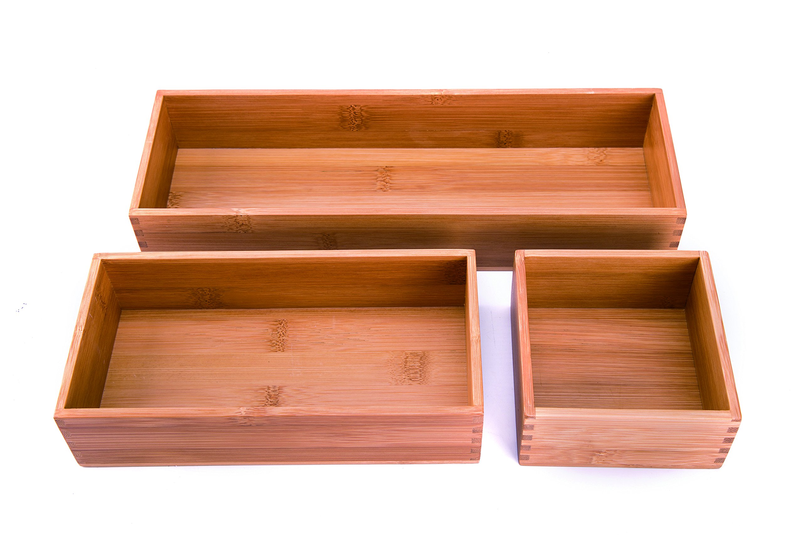 3-Piece Bamboo Kitchen Organizer Set | Drawer & Countertop Storage Boxes for Utensils, Spices & Cooking Essentials | Eco-Friendly Home Organization Solution