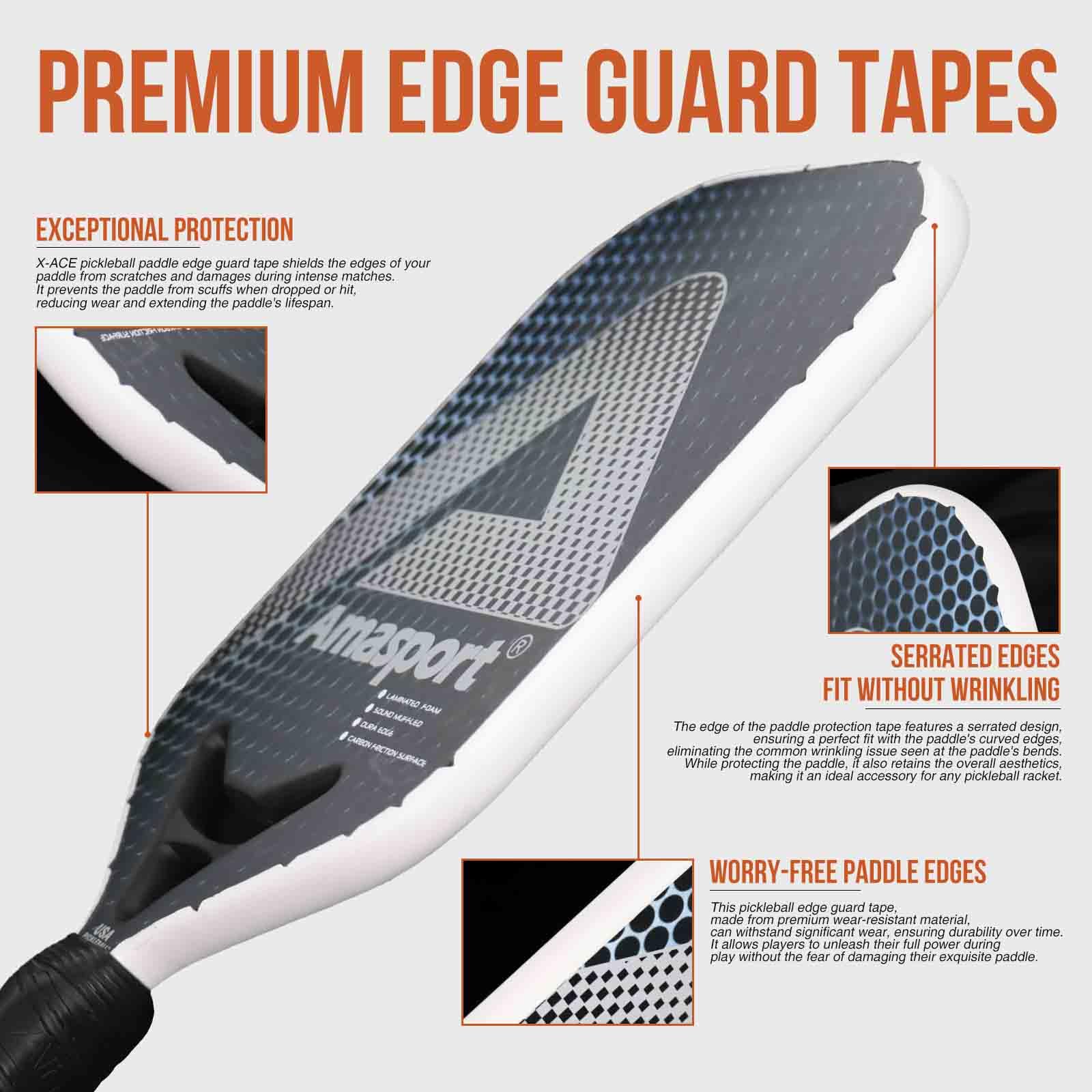 X-ACE Pickleball Edge Guard Tape - 3 Pack Paddle Protection Tape for Pickleball Rackets (Black/White/Carbon Fiber) - Anti-Wrinkle Serrated Design for Professional & Recreational Play | Perfect for Court Protection & Paddle Longevity