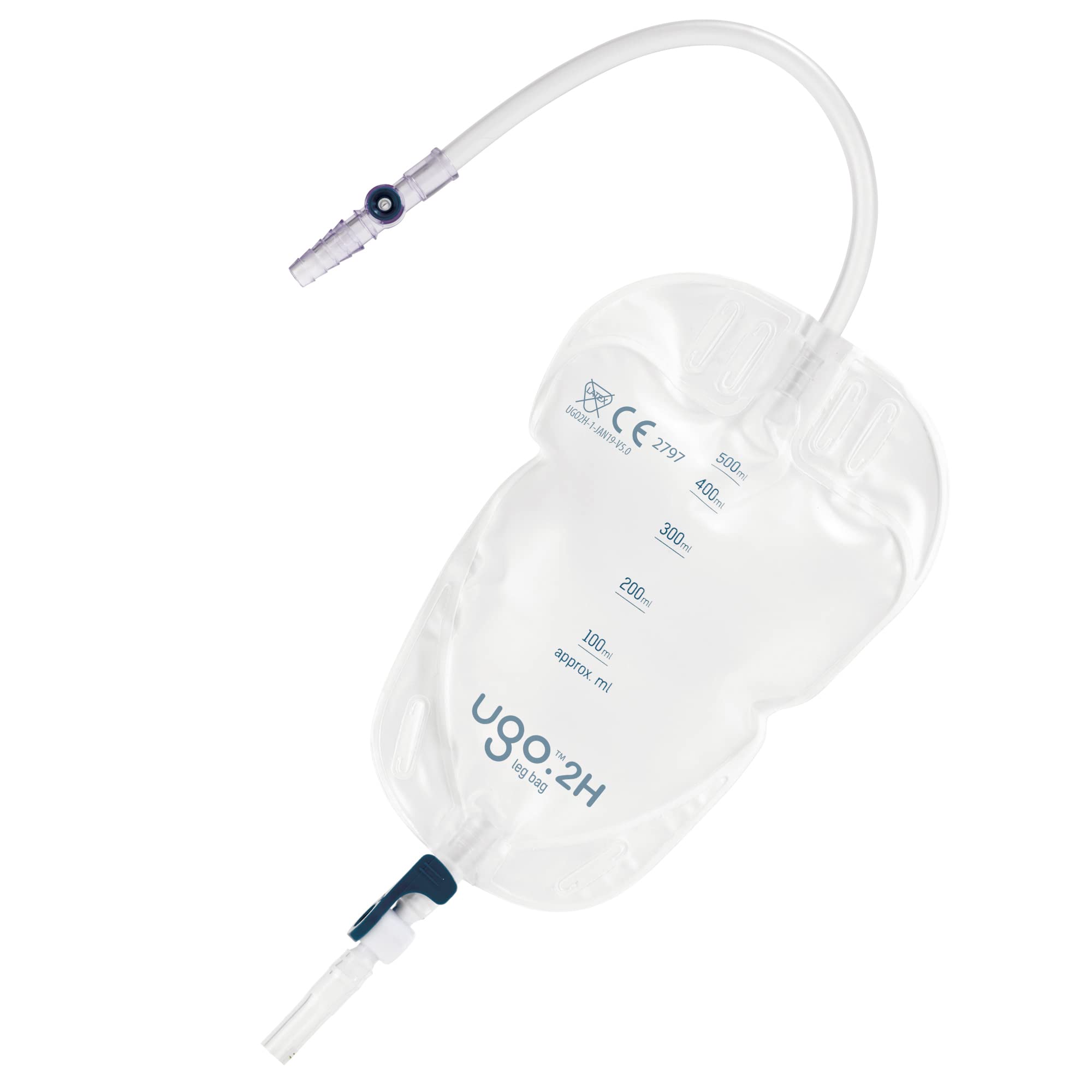 Ugo Leg Bags (10-Pack) - 500ml Urine Drainage Bags for Catheter with Soft Fabric Backing, Natural Leg-Shape Design & Lever Tap - Ideal for Post-Surgery, Travel & Daily Use (Ugo 2H Long Tube)