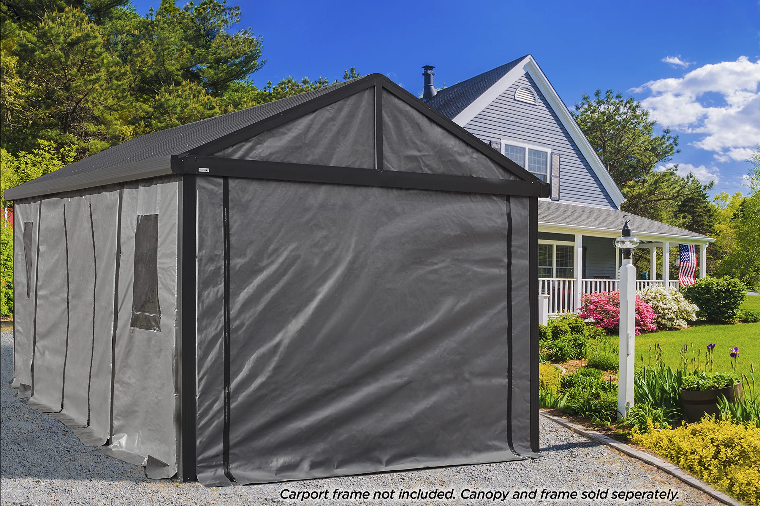 Sojag 12' x 20' Samara Carport Canopy with Grey Fabric Wall Enclosure Kit (135-9165845) - Perfect for Outdoor Vehicle Shelter, RV Cover, and Backyard Storage Protection