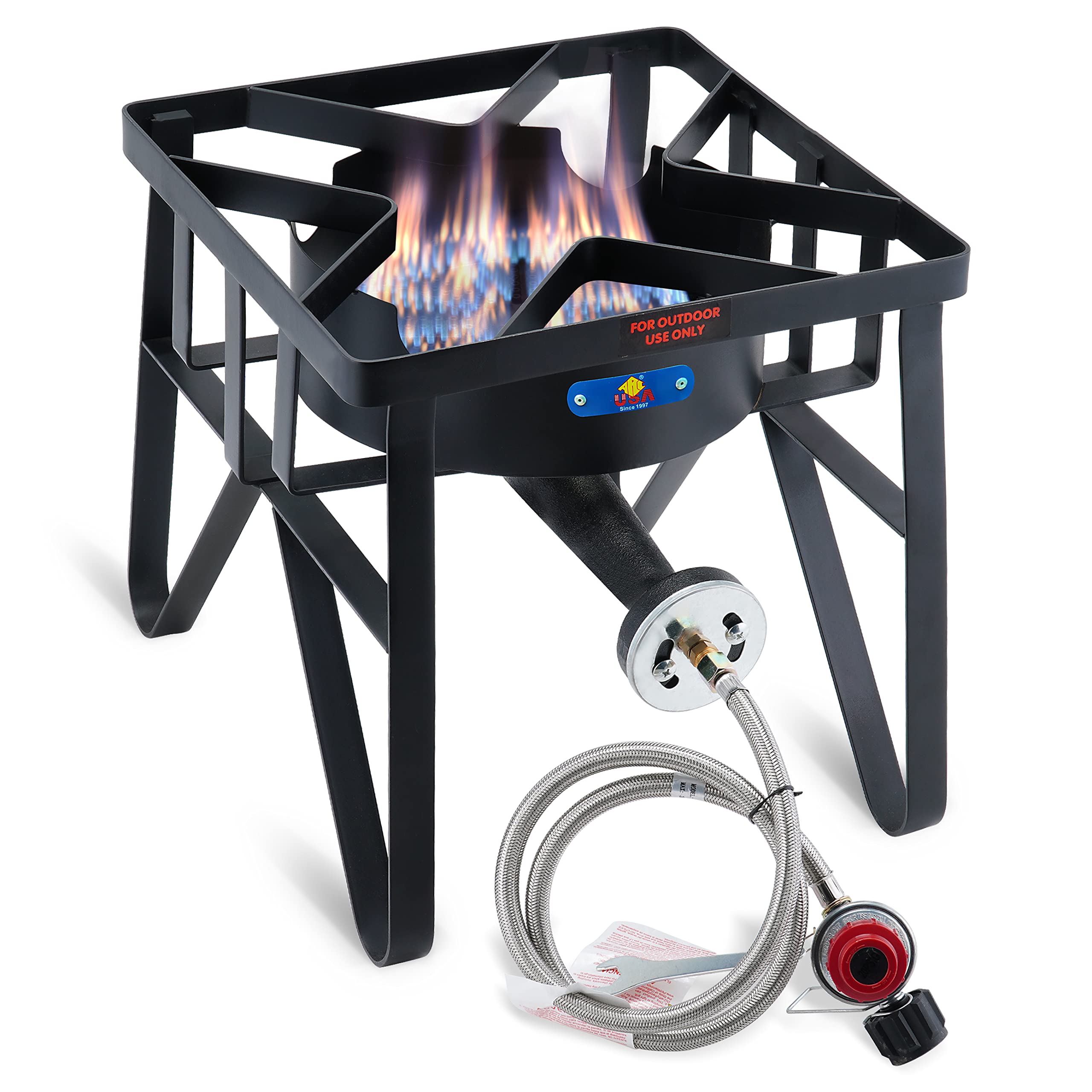 ARC Advanced Royal Champion 200,000 BTU Cast Iron Propane Burner with 0-20 PSI Regulator - High-Power Outdoor Gas Stove for Camping, Backyard BBQs, and Large Batch Cooking