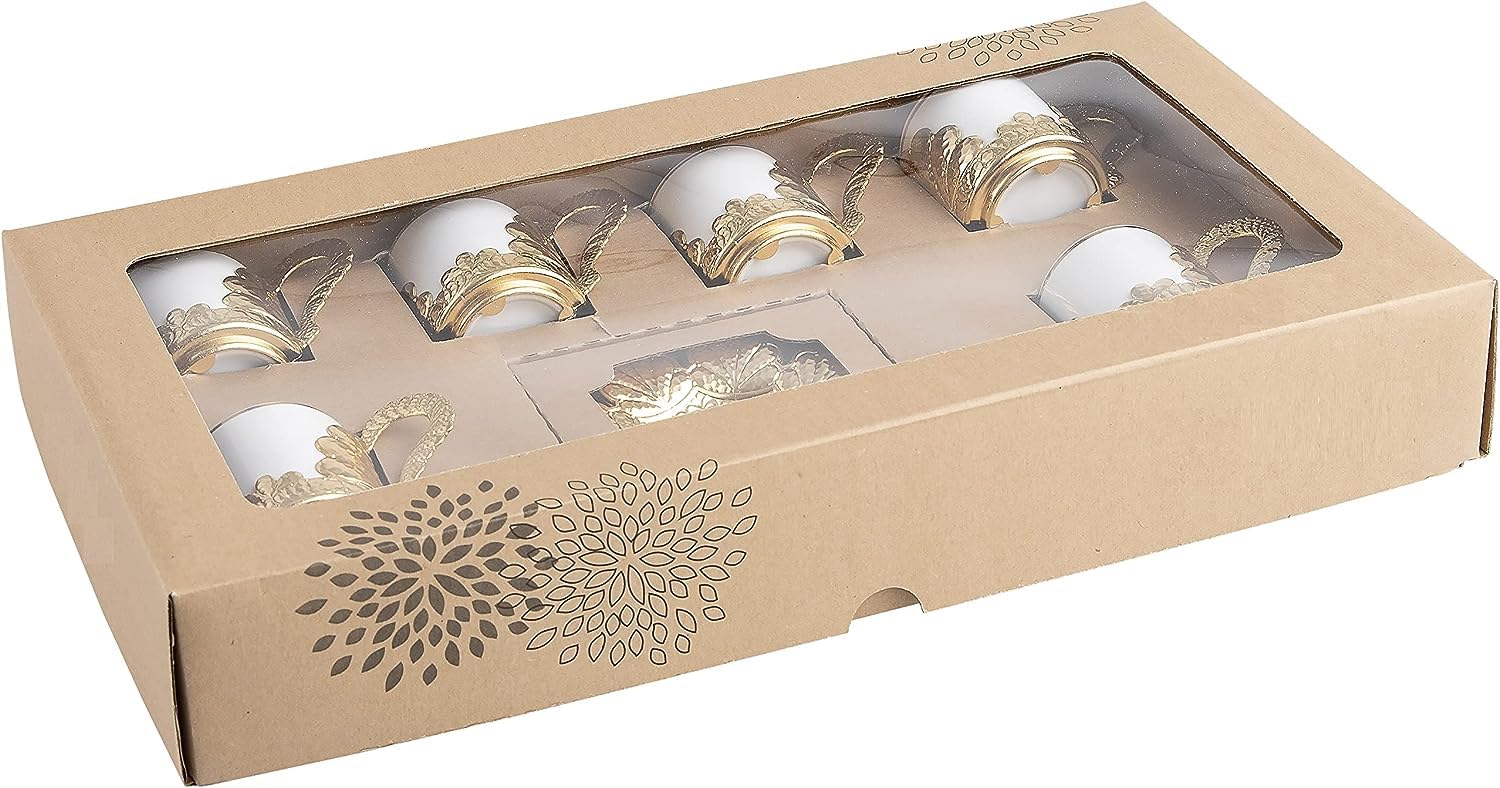 Authentic Handmade Turkish Coffee Cups Set of 6 - Porcelain Espresso Cups with Saucers, Arabic Greek Bosnian Coffee Set - Gold Gilded Design (2.36 Oz) - Perfect for Home Brewing, Gift Giving & Traditional Coffee Ceremonies