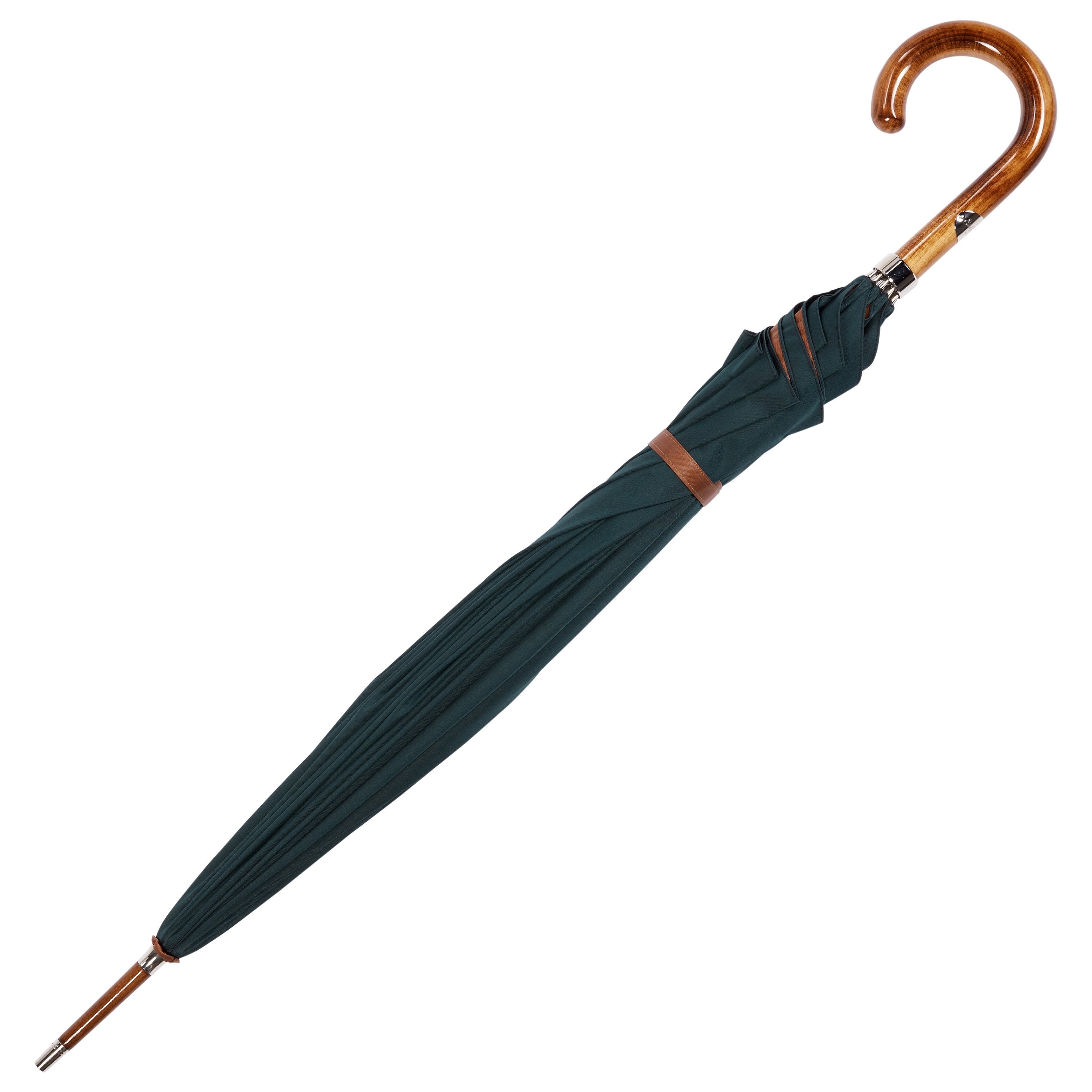 Luxury Green & Gold Umbrella with Polished Maple Wood Handle - Elegant Rain Protection for Outdoor Events, Weddings, and Fashion Accessories