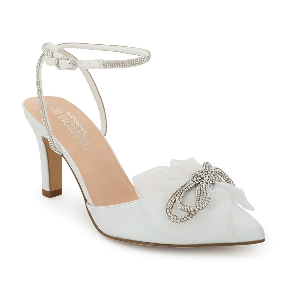 Sparkling White Rhinestone Bow Heels for Women - Elegant Party Shoes for Weddings, Prom & Evening Events