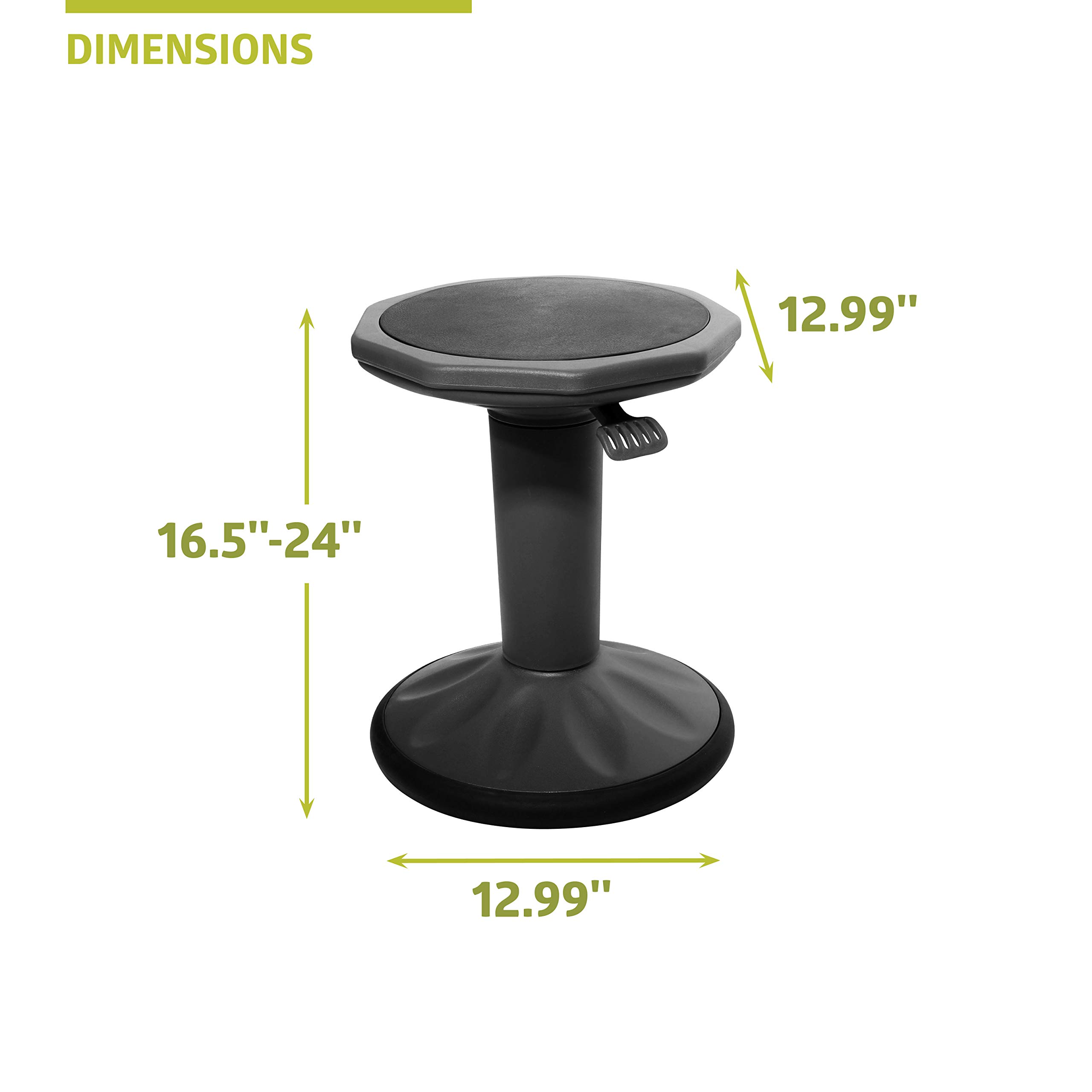 Pearington SitFree Height Adjustable Wobble Stool - Active Flexible Seating Chair for Kids & Adults - Ergonomic Office & Classroom Chair - Black - Perfect for Home Office, School & ADHD Focus