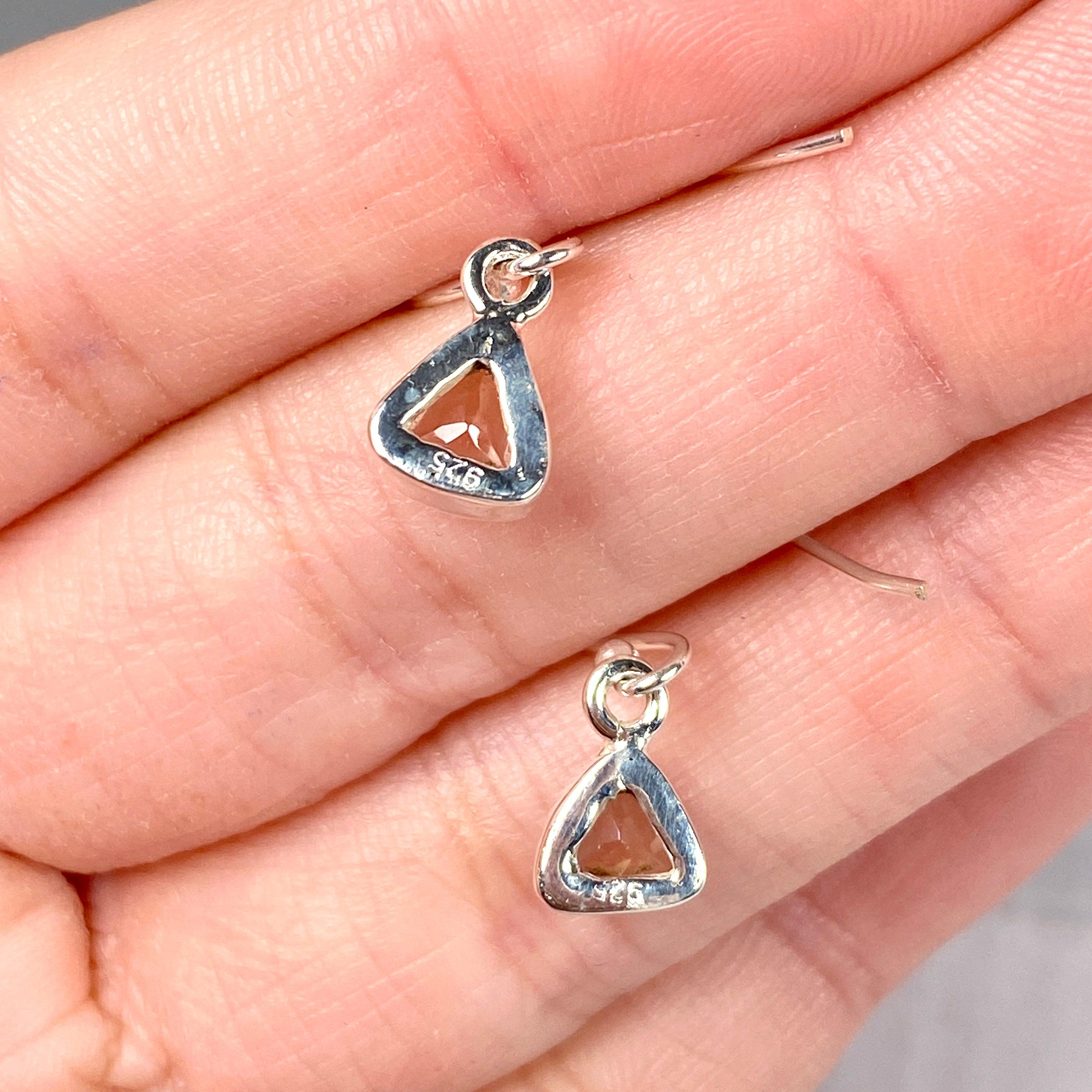 Rose Quartz Petite Triangular Faceted Earrings R2363 RQT – Elegant Dainty Jewelry for Women, Gift for Her – Perfect for Weddings, Parties & Everyday Wear