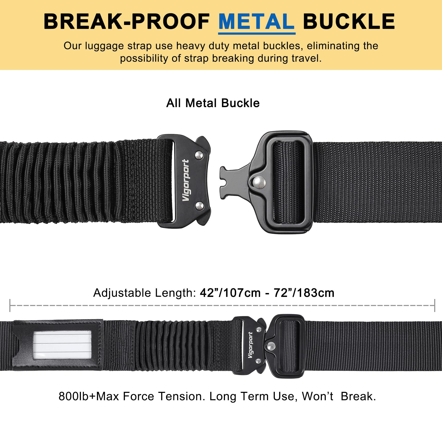 Vigorport TSA Approved Heavy Duty Luggage Straps with Metal Buckles - 72