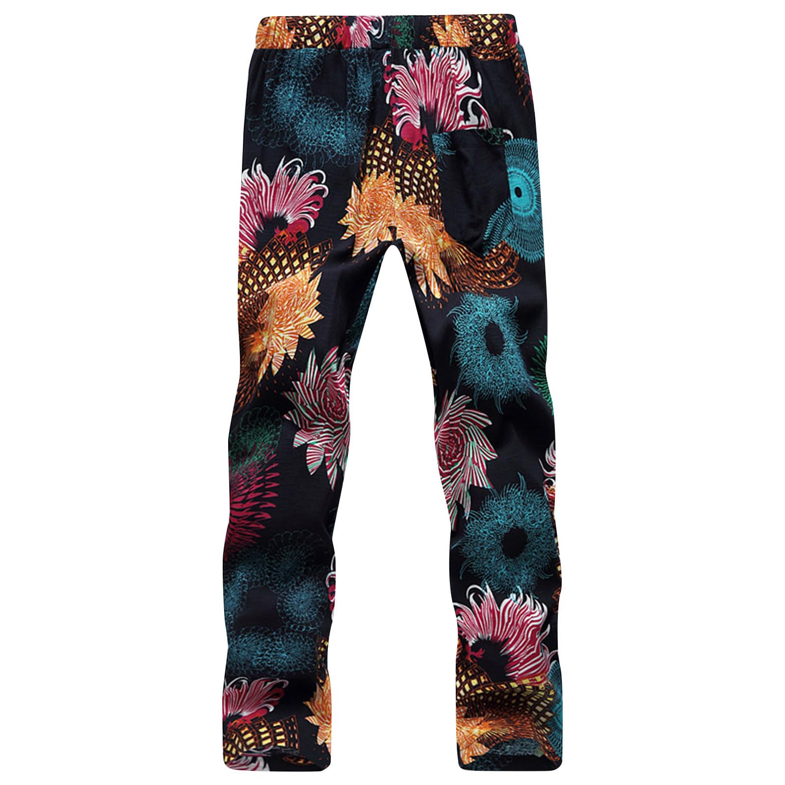 Sdeycui Men's Floral Print Cotton Casual Pants - Elastic Waist Drawstring, Straight Leg Lounge Pants with Pockets | Comfortable for Home, Work, Travel & Outdoor Activities