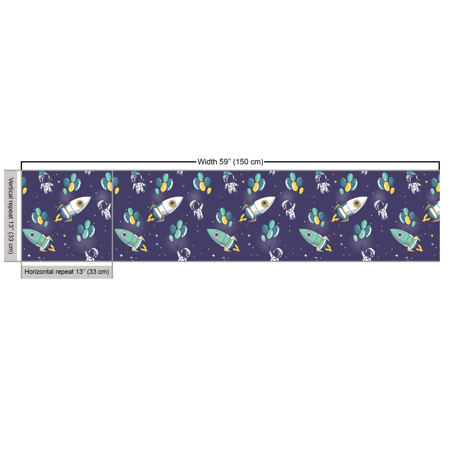 Ambesonne Party Fabric by The Yard - Starry Space with Balloons & Rockets Design | Decorative Upholstery Fabric for Boys Birthday Celebration | 5 Yards Violet Blue Yellow | Perfect for DIY Home Decor, Curtains & Tablecloths
