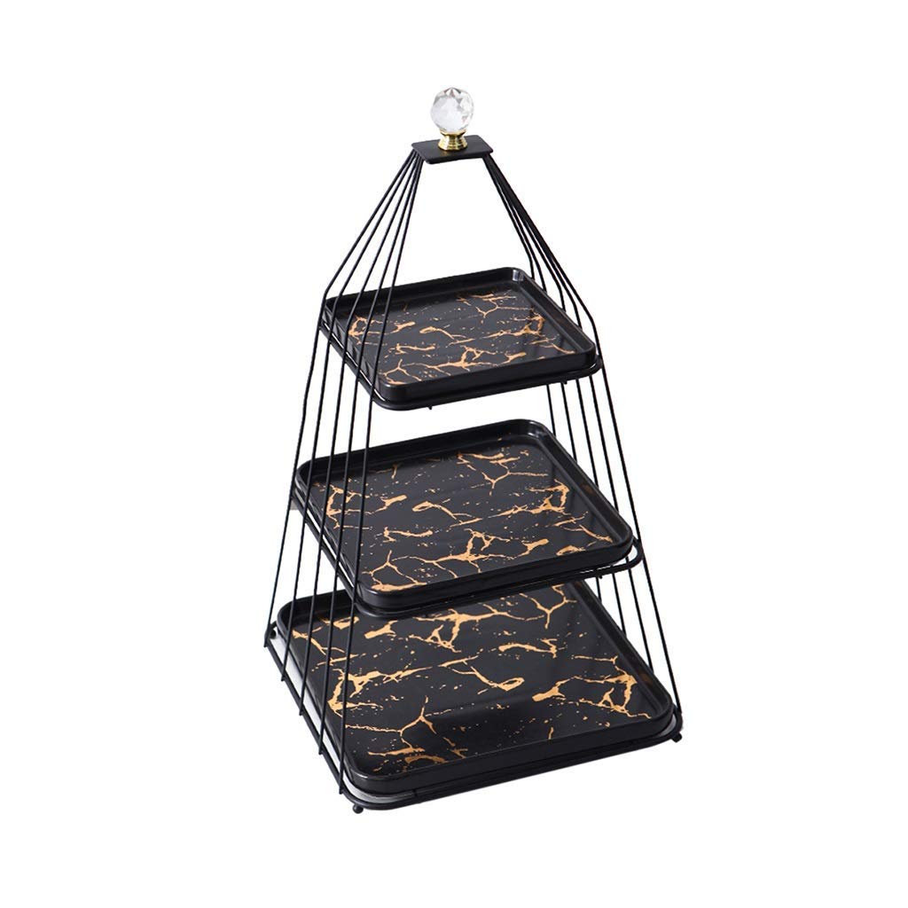 3-Tier Golden Black Cake Stand - 48.5cm Dessert Display Tray for Wedding, Party & Bakery Decor - Multi-Purpose Snack & Cosmetic Storage Rack (Black)