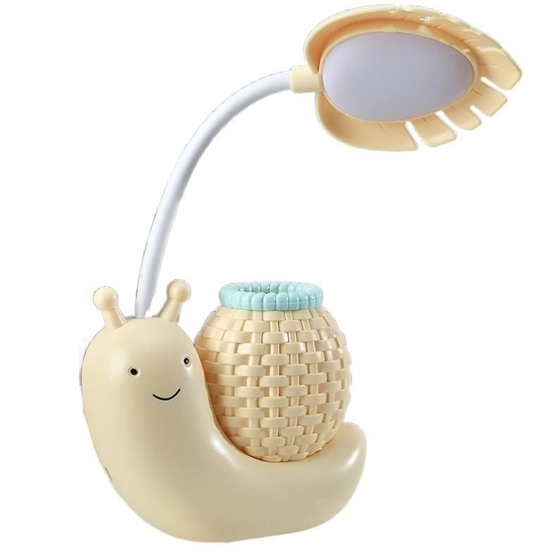 Snail-Shaped LED Desk Lamp with USB Port & Pen Holder - Eye Protection Study Light for Office, Bedroom, and Reading - Adjustable Brightness Yellow Table Lamp for Work & Homework