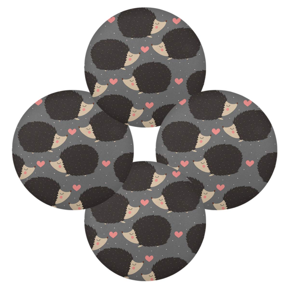 Hedgehog Love Holiday Non-Slip Round 15.4 Inch Table Mats Set of 6 for Kitchen and Dining Room Decor