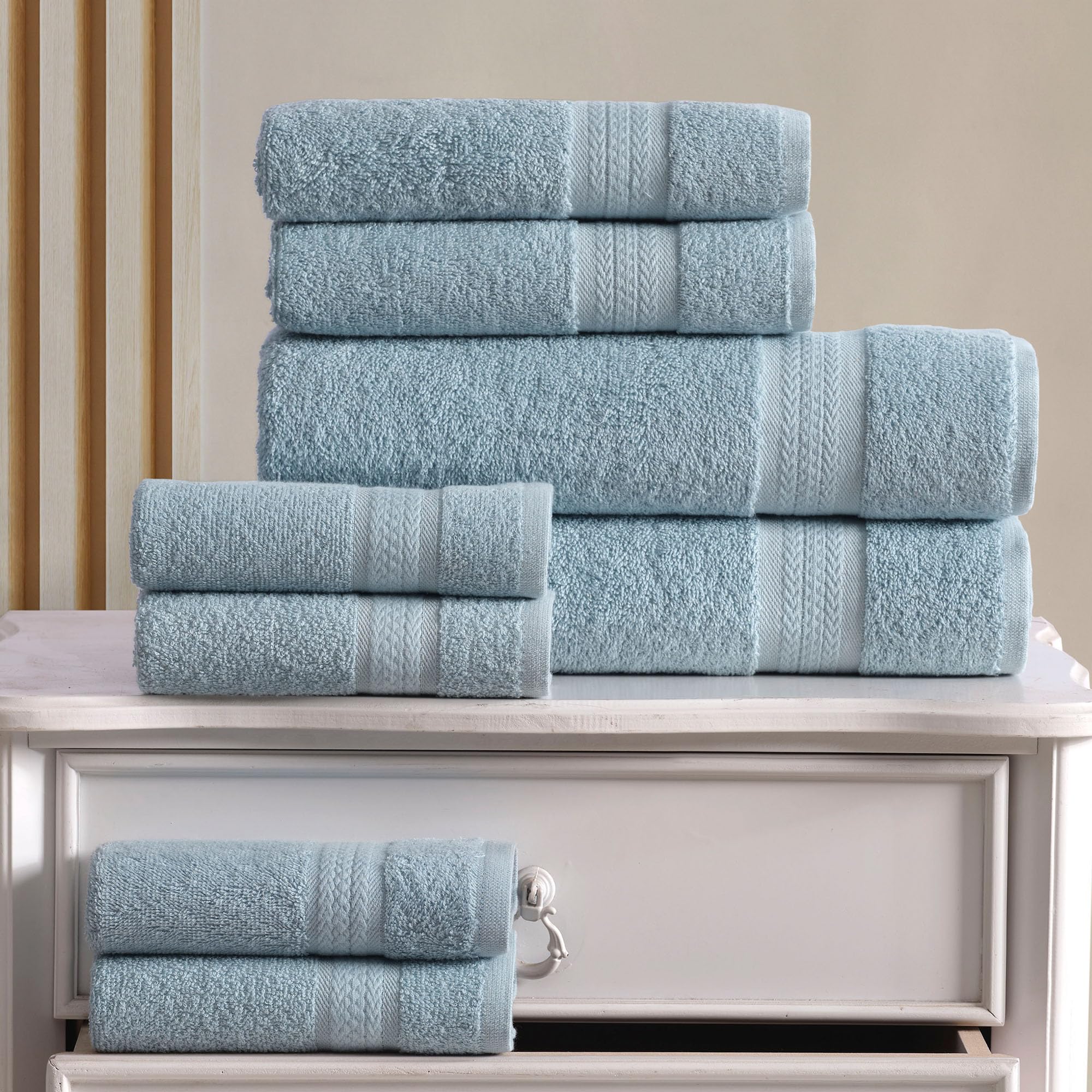 REGAL RUBY Quick-Dry 4-Piece Blue Hand Towel Set - 100% Premium Turkish Cotton Bath Linen - Super Absorbent & Soft for Bathroom, Pool, Gym, Travel, Camping, College Dorm - Ideal for Guests, Shower & Spa Use