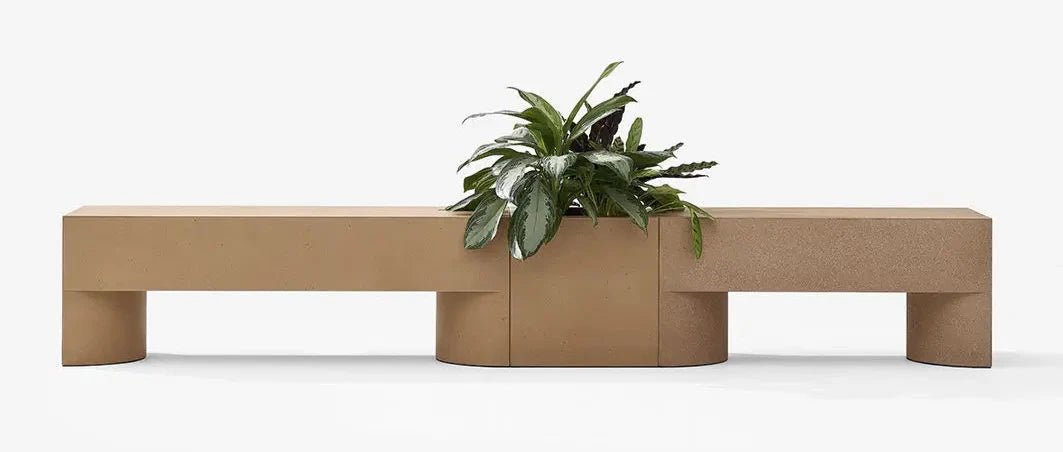 CIMENTO® Campiello Bench - Modern Outdoor Garden Bench, Durable Concrete & Teak Wood Patio Furniture for Backyard, Porch, and Poolside Decor