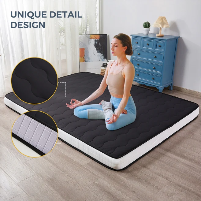 MAXYOYO Padded Japanese Floor Mattress - Black Foldable Roll Up Futon for Bedroom, Guest Room & Travel | Comfortable Floor Sleeping Mat for Adults & Kids