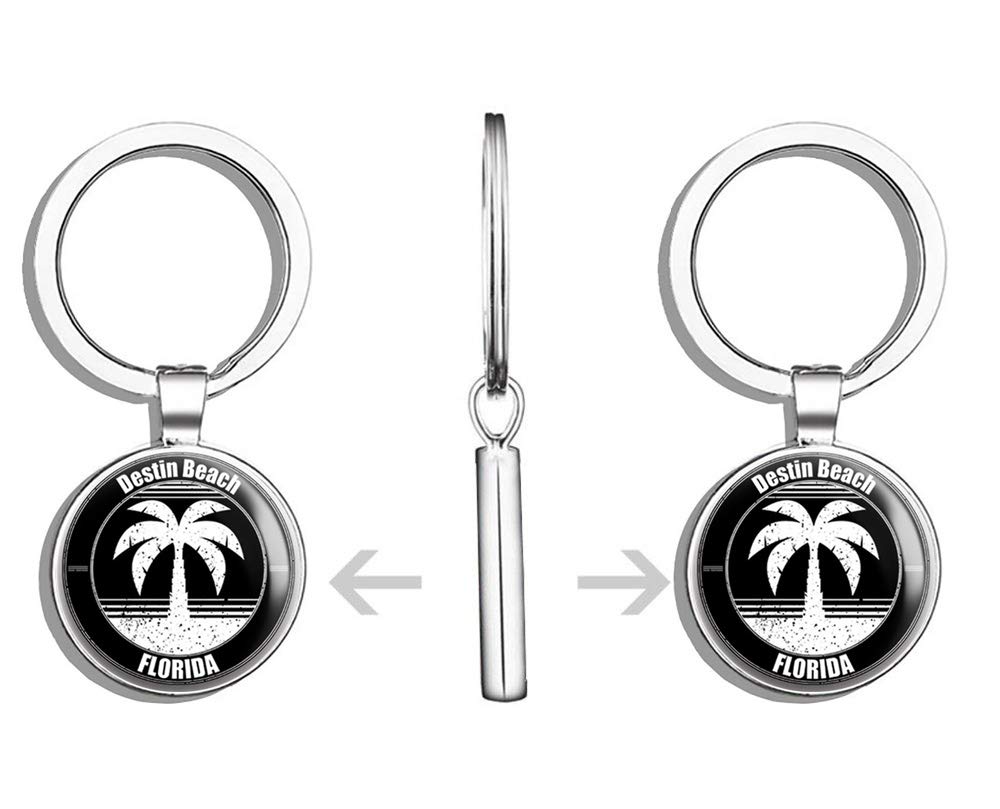 Destin Beach Florida Souvenir Keychain - Double Sided Stainless Steel Key Ring with Carabiner Clip | Perfect Vacation Memory Gift for Beach Lovers & Travel Enthusiasts | Use for Keys, Bags, Backpacks & Beach Gear Organization