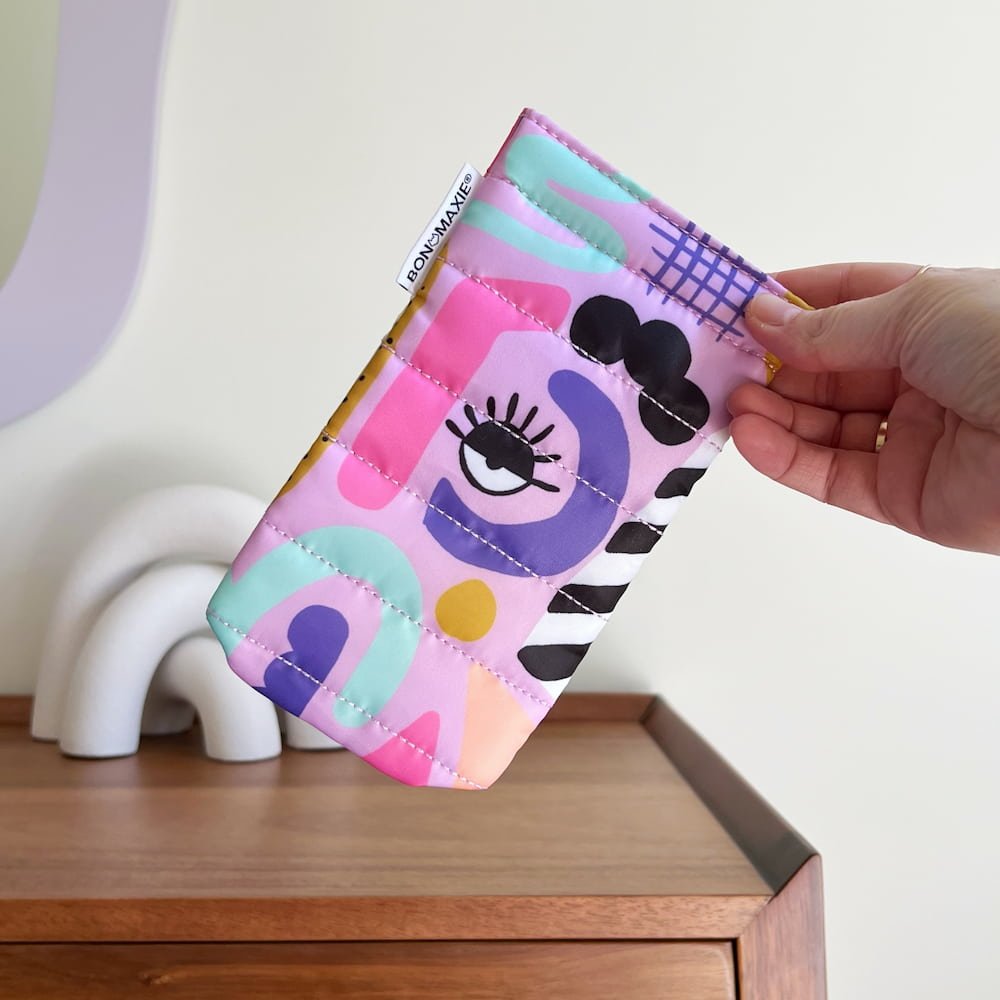 Easy Squeezy Glasses Case - Eye Love Purple | Soft Protective Eyewear Holder for Travel, Work & Daily Use