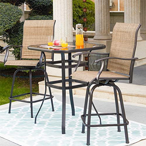 Romayard 36 Inch Bar Height Bistro Table - Outdoor Patio Dining Table with Tempered Glass Top, Black - Perfect for Backyard, Deck, Poolside & Restaurant Use