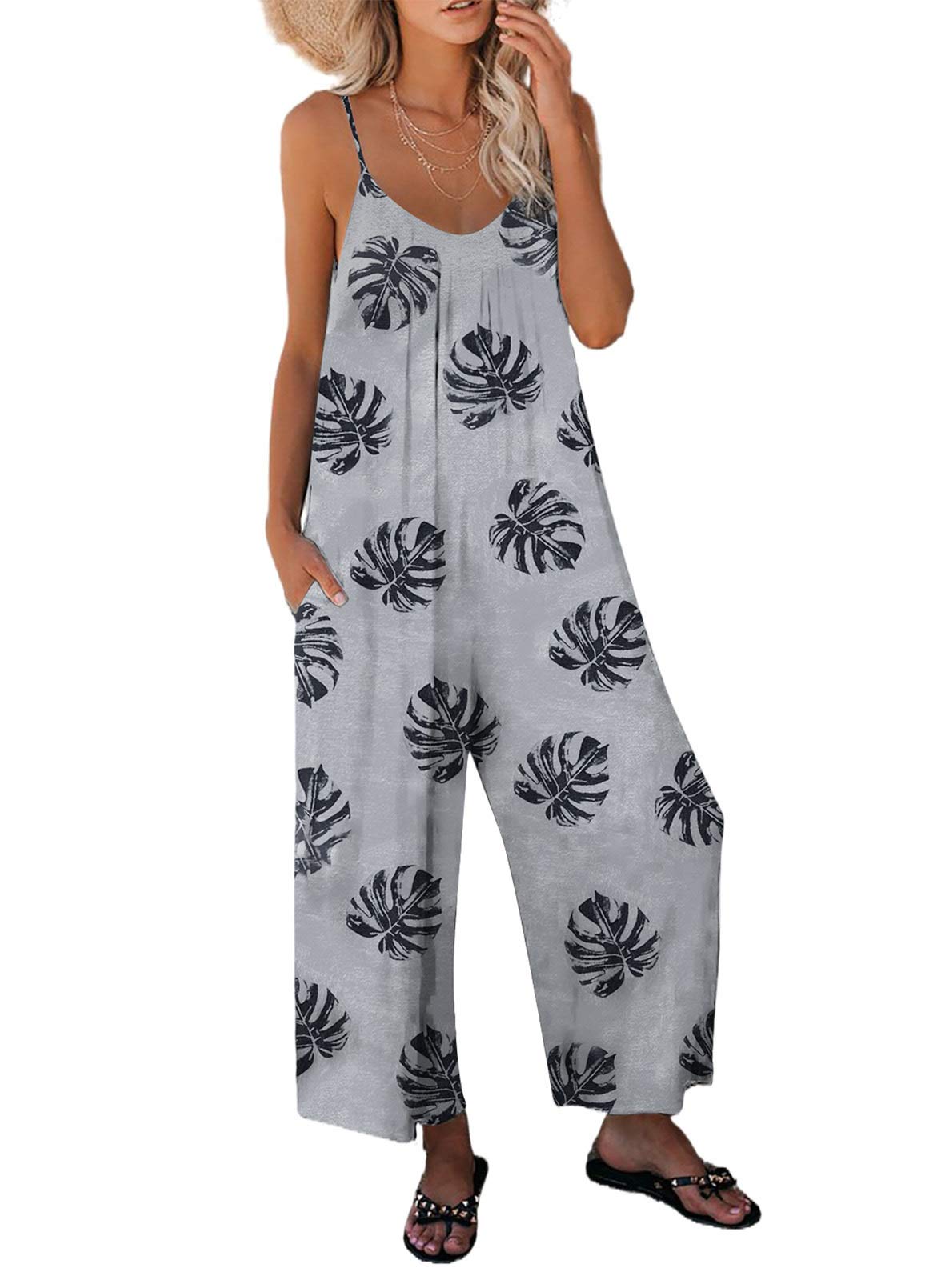 Dokotoo Women's Loose Sleeveless Jumpsuit - Adjustable Spaghetti Strap Stretchy Long Pant Romper with Pockets | Casual Summer Outfit, Beach Cover Up, Lounge Wear, Travel Jumpsuit
