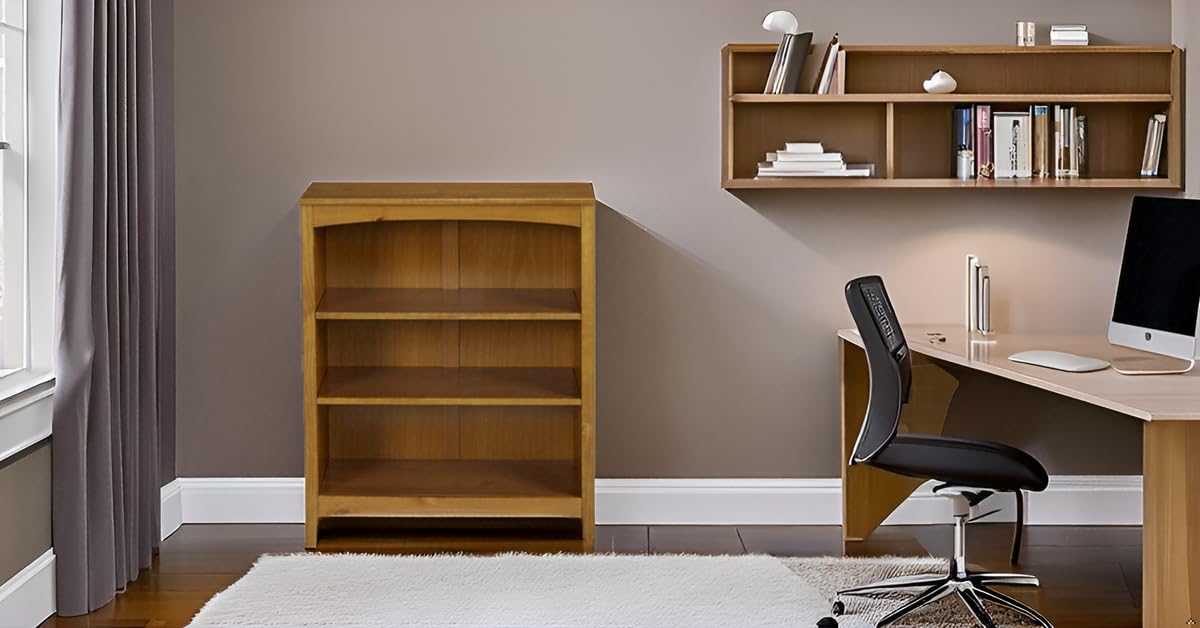 Shaker Style Bookcase 36 Inches Tall in Cherry Finish - Perfect for Living Room, Office, or Library Storage