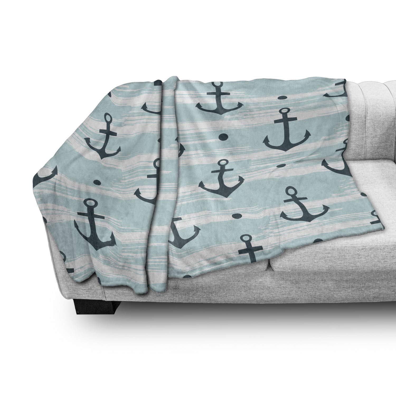 Ambesonne Anchor Soft Flannel Fleece Throw Blanket - Modern Striped Coastal Design in Pale Blue, 50