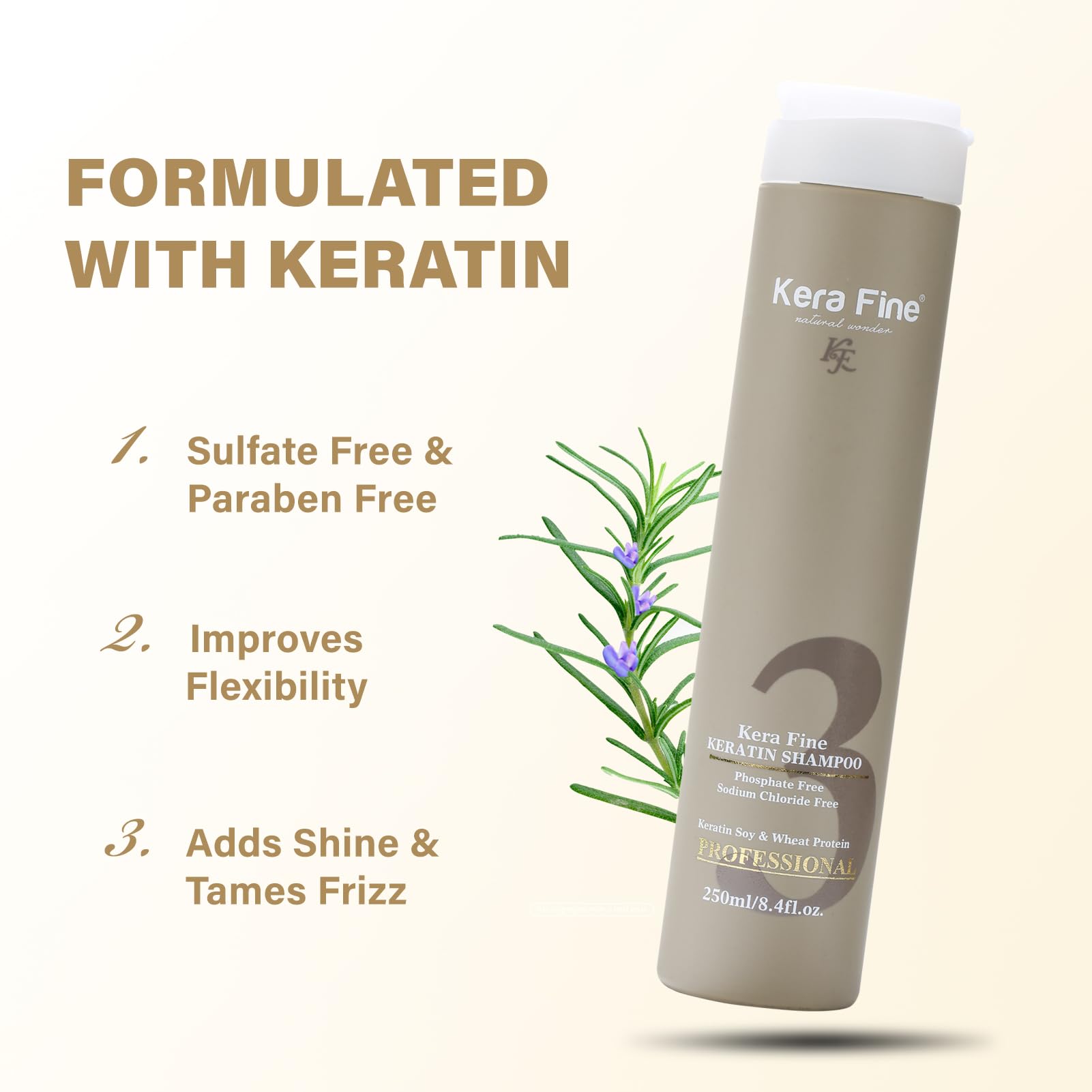 KERA FINE Sulfate-Free Shampoo & Conditioner Combo Pack (250ml+250ml) - Paraben & Phosphate Free, No Sodium Chloride - Ultra Shine Hydrating Hair Care with Keratin, Soy & Wheat Protein - Perfect for Damaged, Dry & Frizzy Hair at Home or Salon