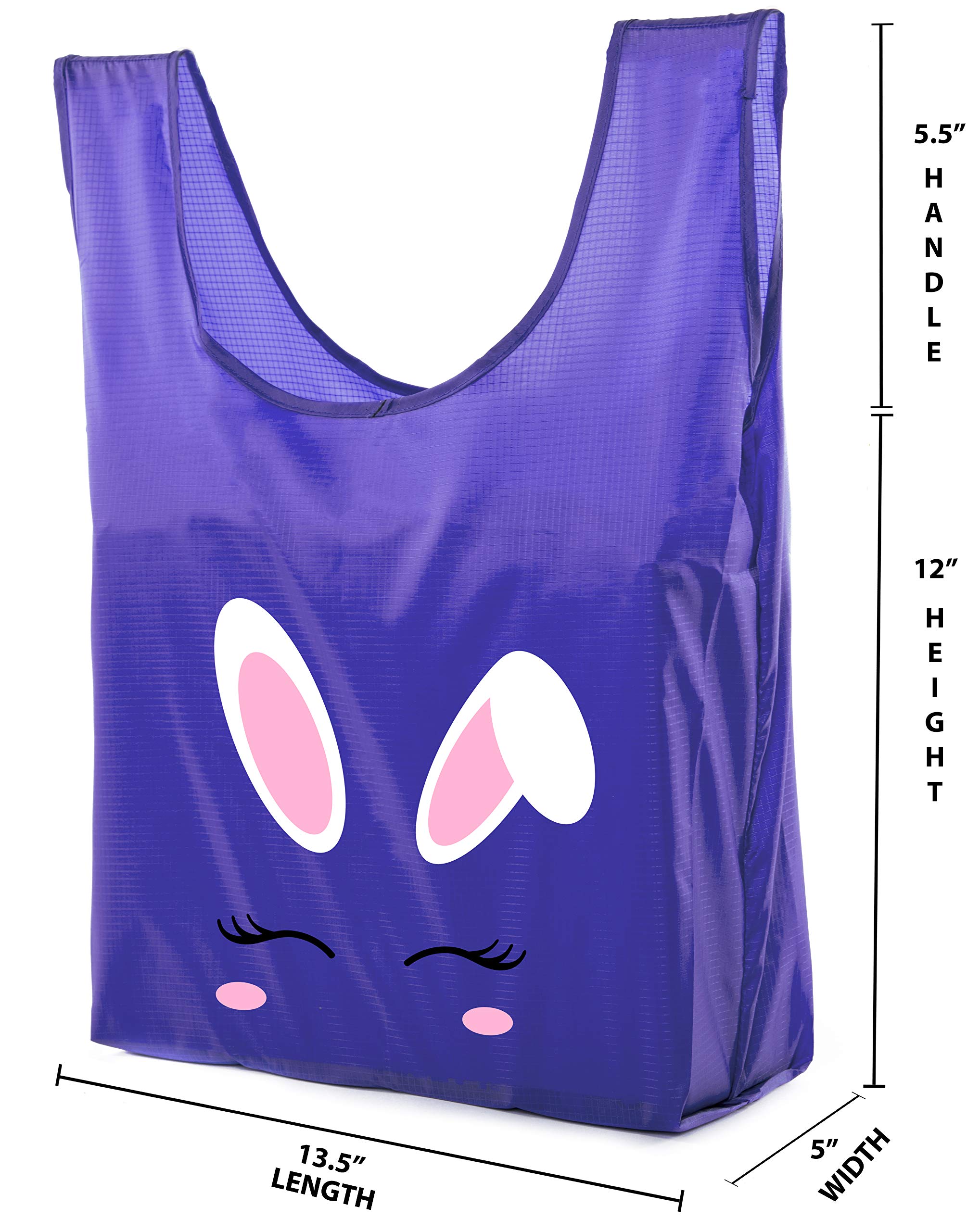 Easter Basket Bags - Bulk Reusable Grocery Tote Bags with Bunny Face Design for Easter Egg Hunt, Spring Party & Gift Giving