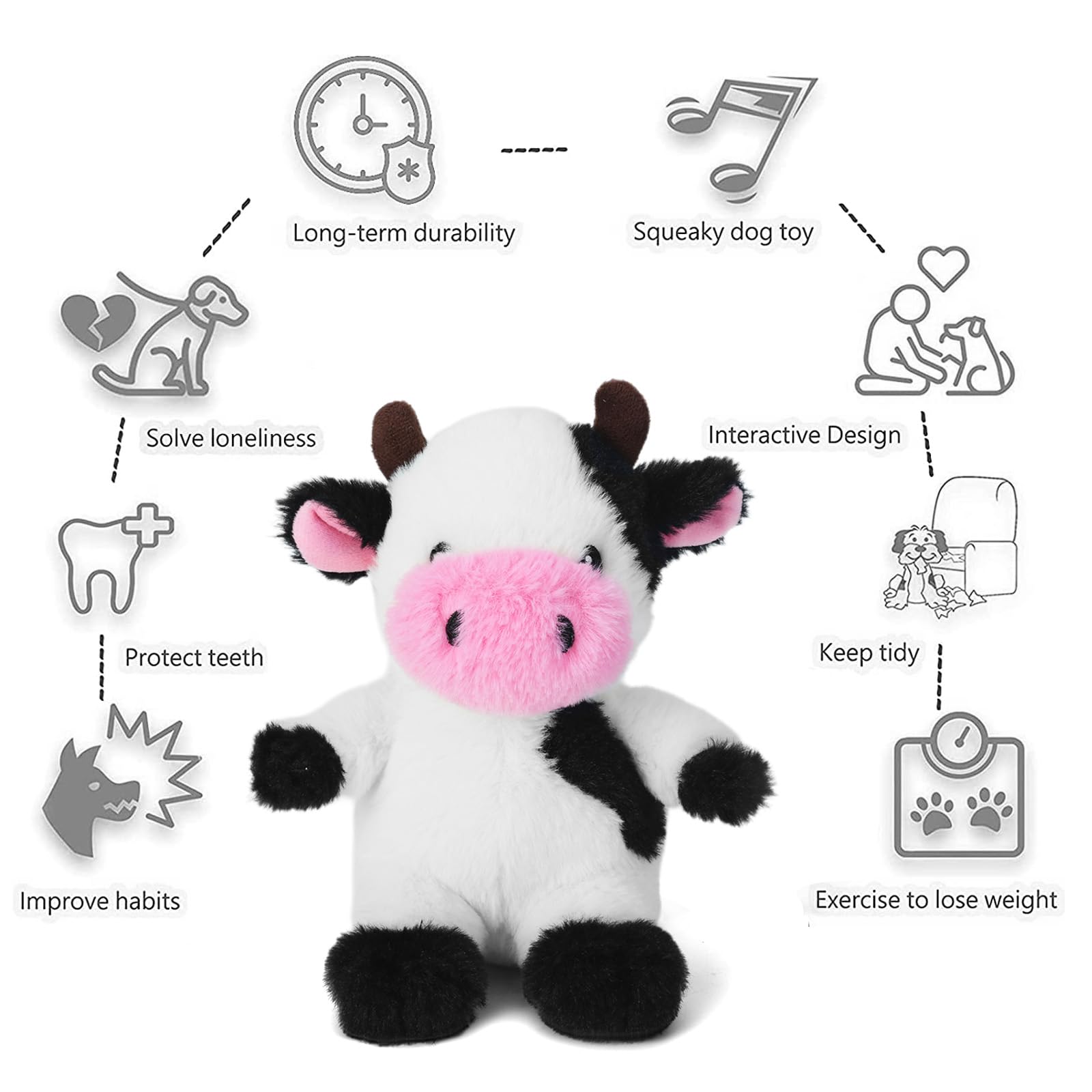 Blnboimrun Interactive Squeaky Dog Chew Toys for Small, Medium & Large Dogs - Plush Cow Toy with Crinkle Paper for Puppy Playtime, Teething Relief & Mental Stimulation | Perfect for Indoor Play, Training Rewards & Keeping Pets Entertained