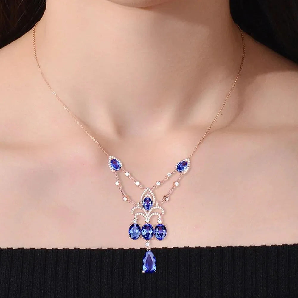 18K Rose Gold Tanzanite Pendant Necklace with Diamonds - 10.36ct Natural Tanzanite Gemstone Jewelry for Women | Elegant Gift for Anniversary, Birthday & Special Occasions