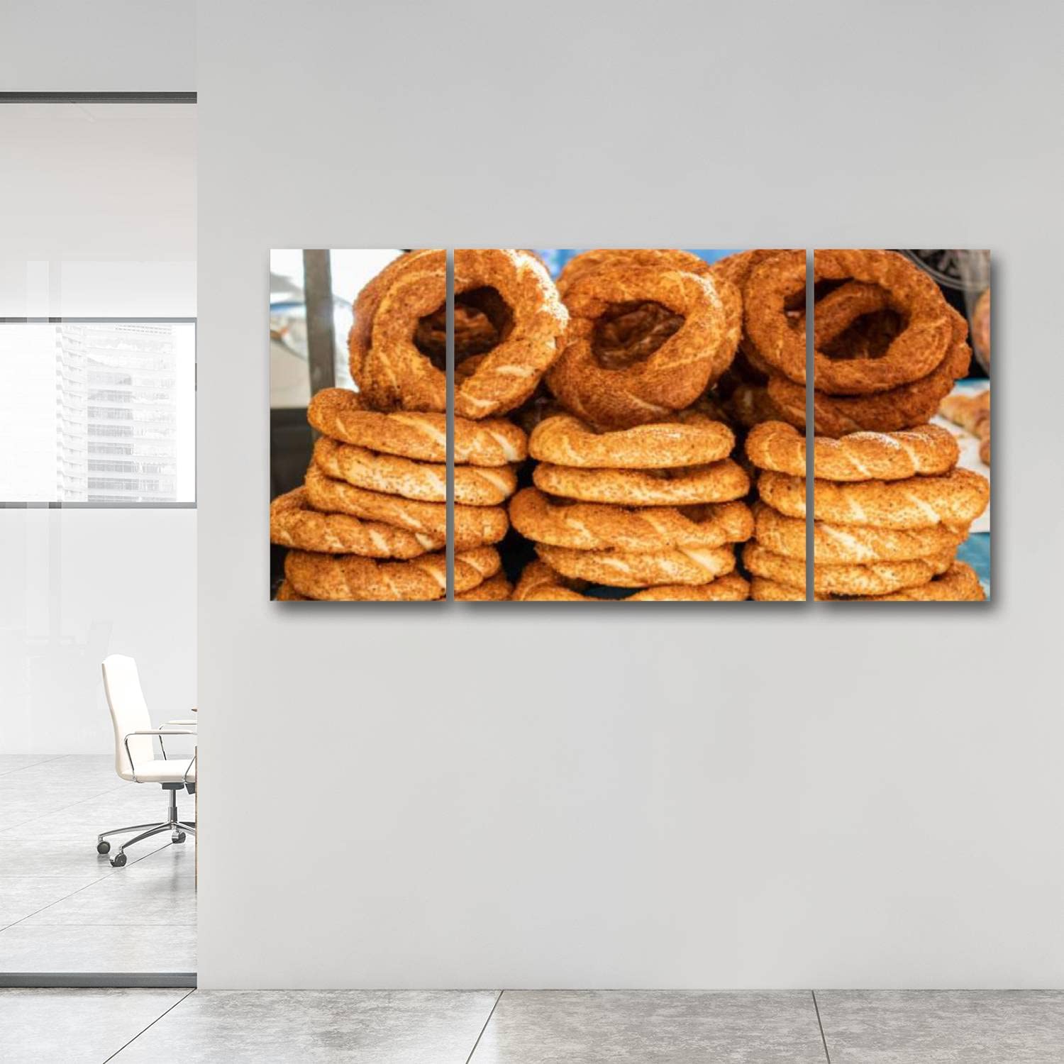 Traditional Turkish Simit Sesame Bread Rings Street Food Canvas Wall Art - Kitchen Dining Room Restaurant Decor, Housewarming Gift, Ready to Hang - Perfect for Breakfast Cafes, Mediterranean Themed Spaces & Foodie Home Decor